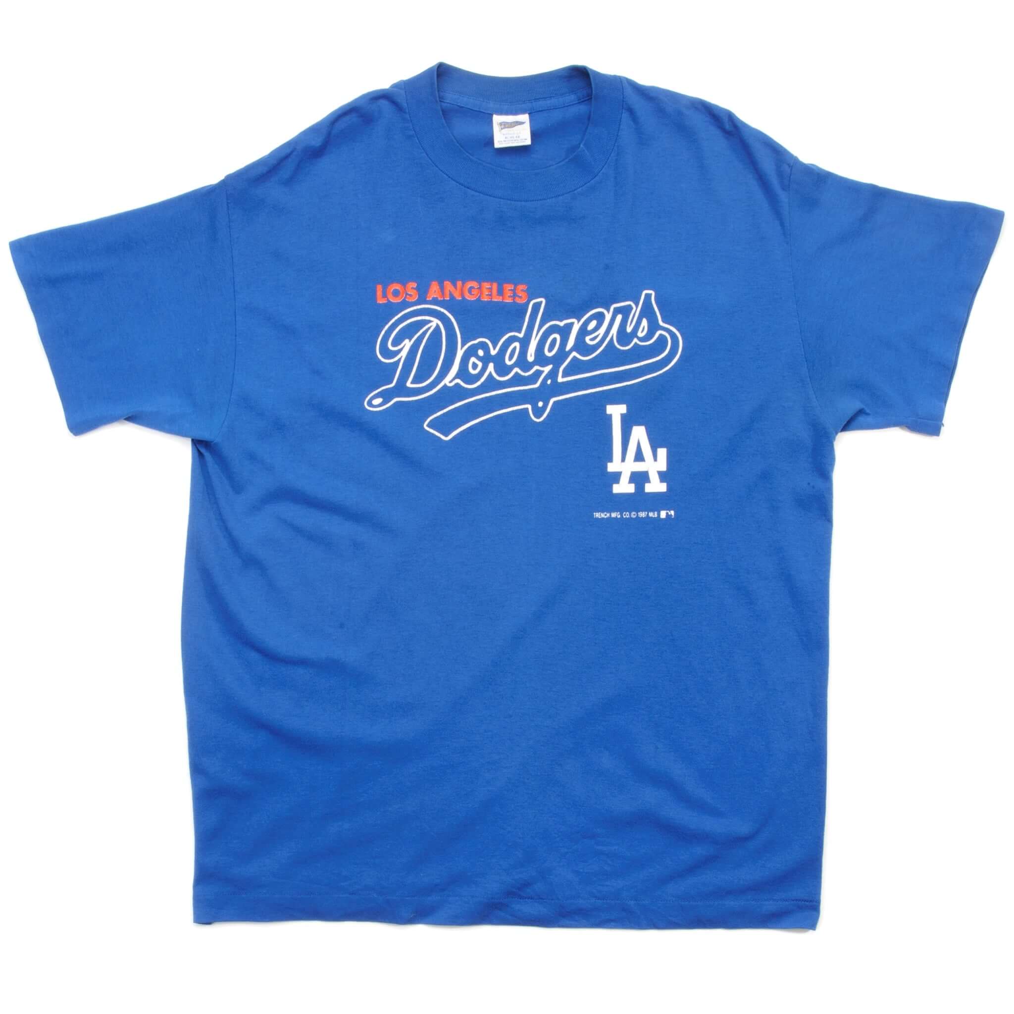 Vintage MLB Los Angeles Dodgers Tee Shirt 1987 Size Large Made In USA With Single Stitch Sleeves. Blue