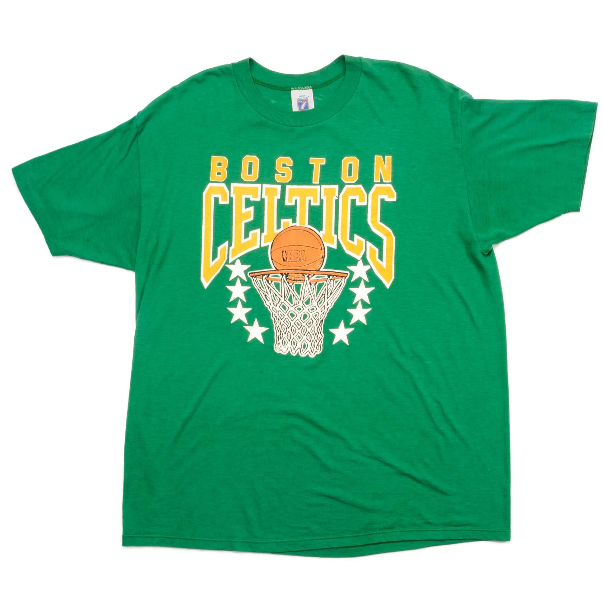 Vintage NBA Boston Celtics Tee Shirt Size Large Made In USA With Single Stitch Sleeves. green