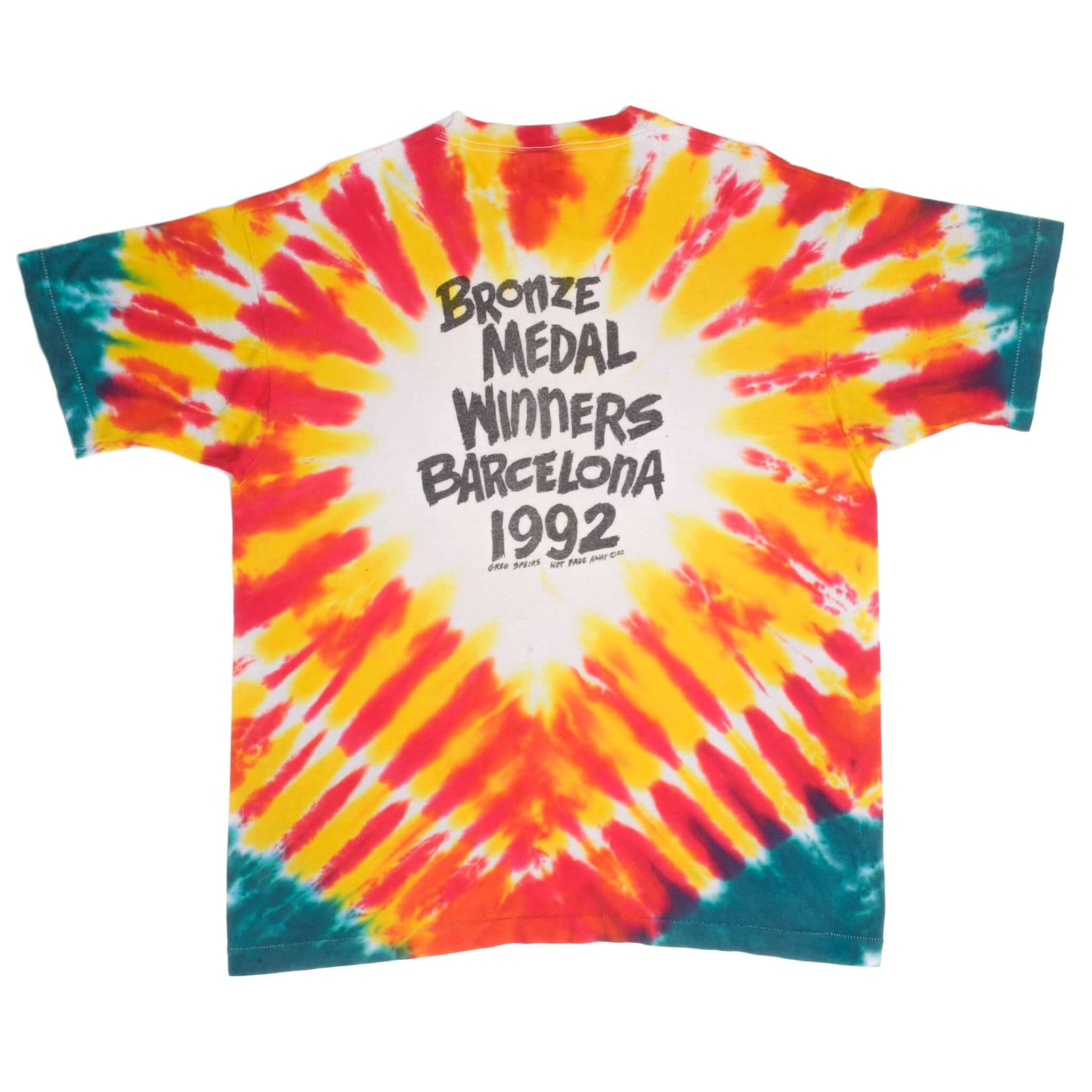 Vintage Tie-Dye Grateful Dead Lithuania Bronze Medal Winner Barcelona 1992 Tee Shirt Size XL Made USA With Single Stitch Sleeves