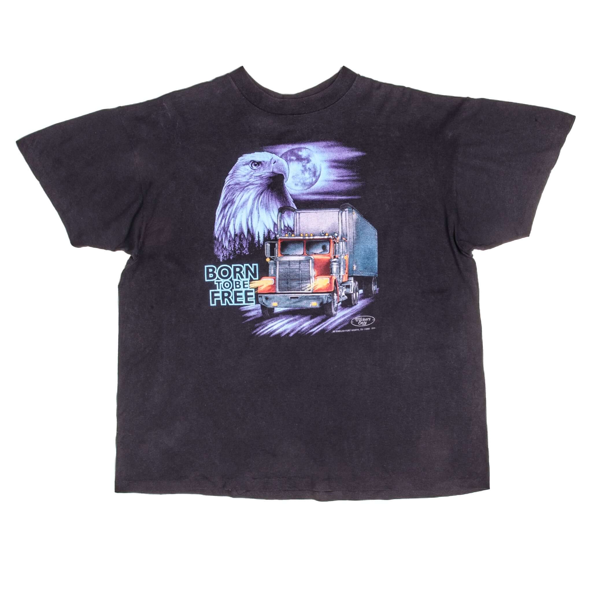 Vintage 3D Emblem Truckers Only Born To Be Free Tee Shirt 1992 Size XL Made In USA With Single Stitch Sleeves