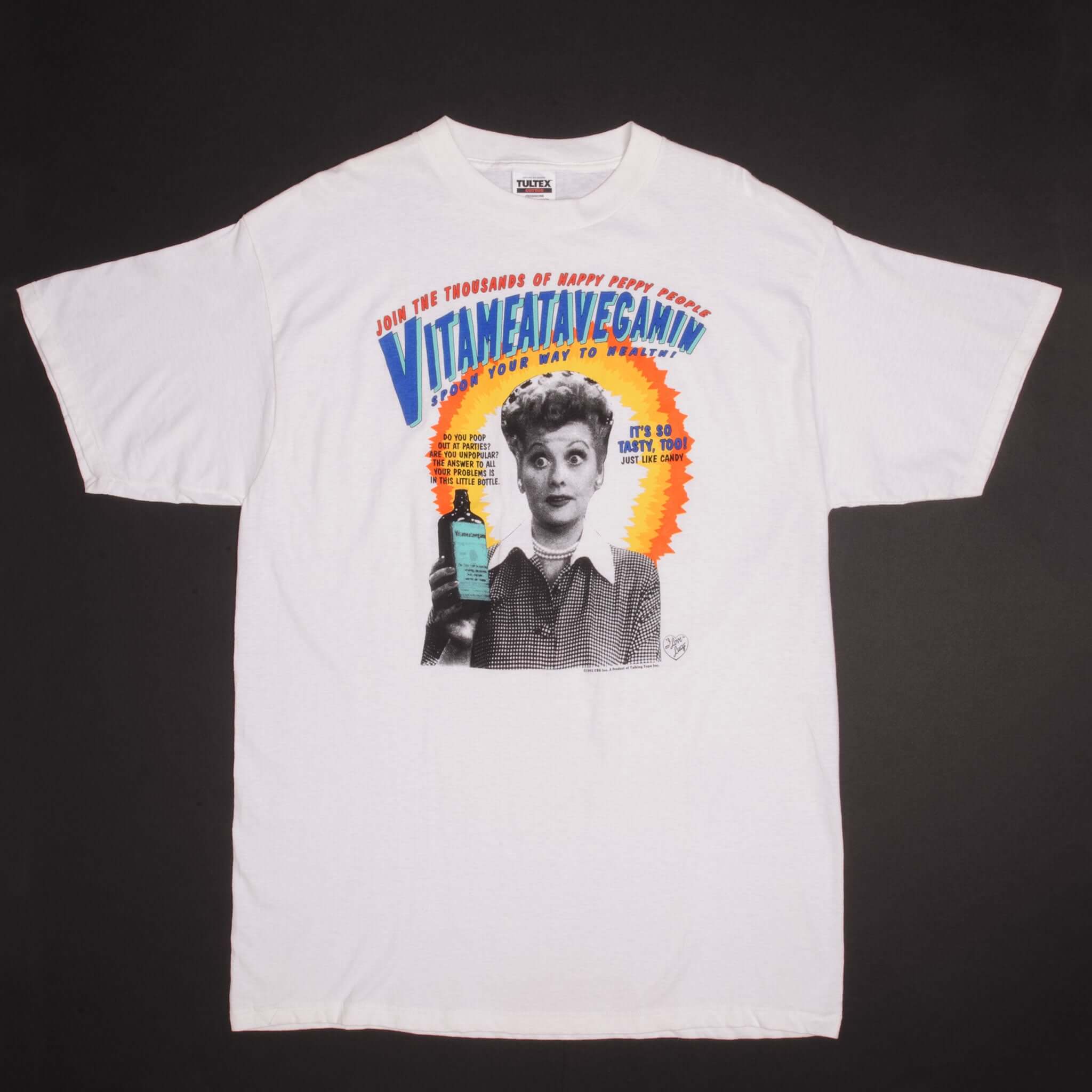 Vintage Vitameatavegamin 1992 Advertisement Tee Shirt Size Medium With Single Stitch Sleeves