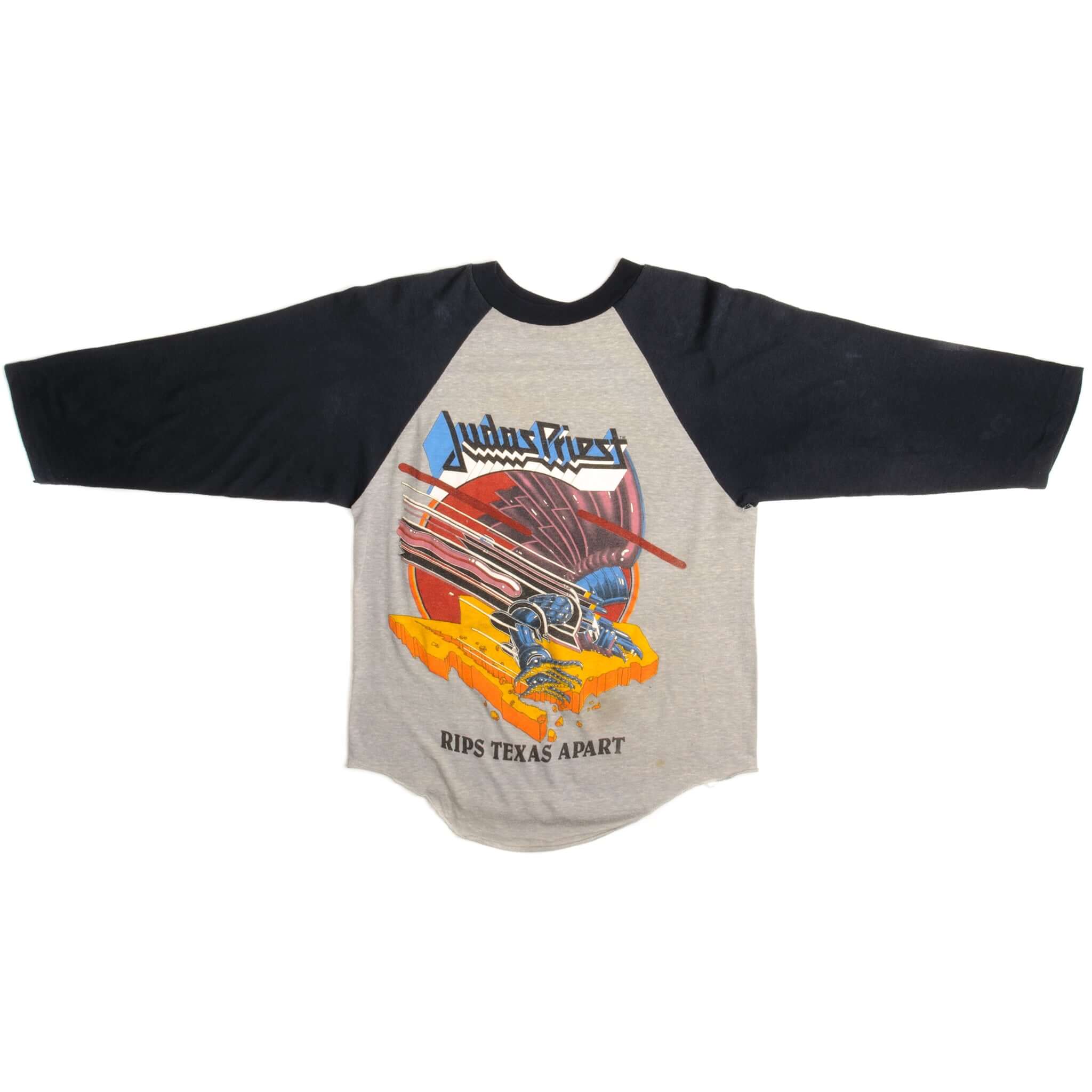 Vintage Judas Priest Screaming For Vengeance Through Texas Tour Tee Shirt 1982 Size Small Made In USA with single stitch sleeves. grey