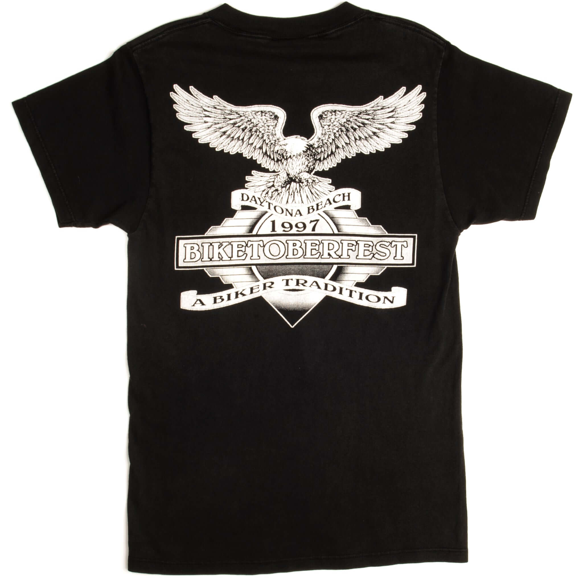 Vintage Ride With The Wind Biketoberfest Daytona Beach Tee Shirt 1997 Size Small Made In USA. BLACK