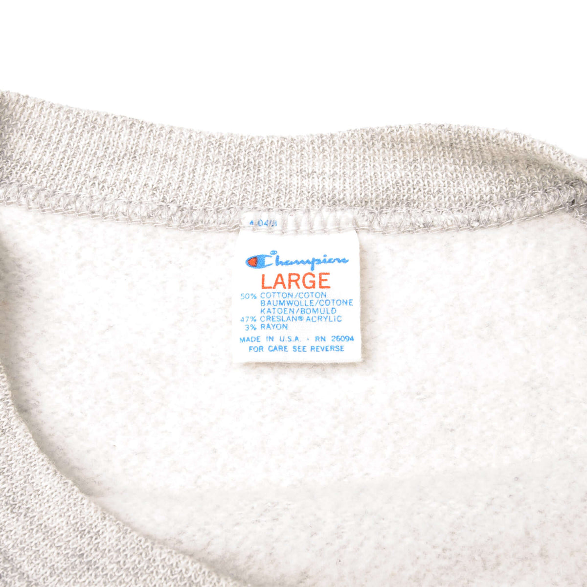 Champion Large care label inside gray sweatshirt collar