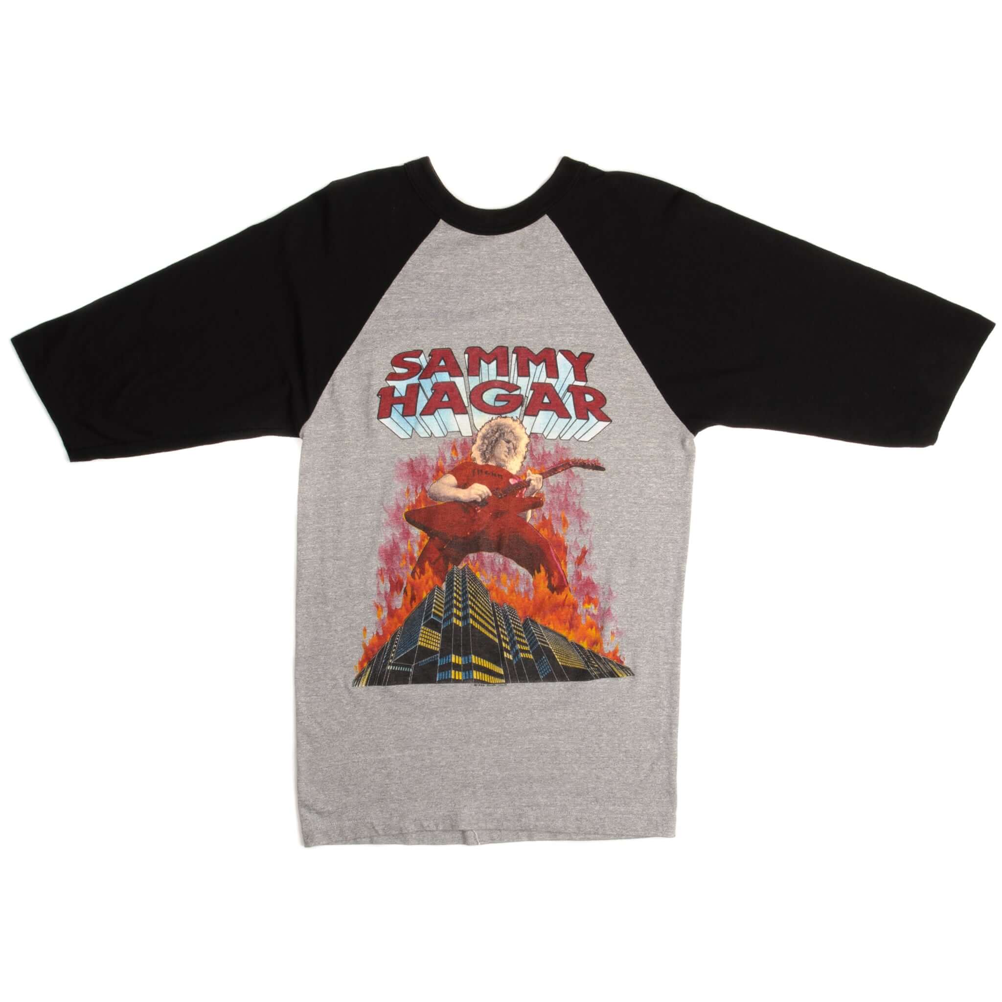 Vintage Sammy Hagar Burning Across The States With The Red Rocker Raglan Tee Shirt 1983 Size Small Made In USA With Single Stitch Sleeves. grey