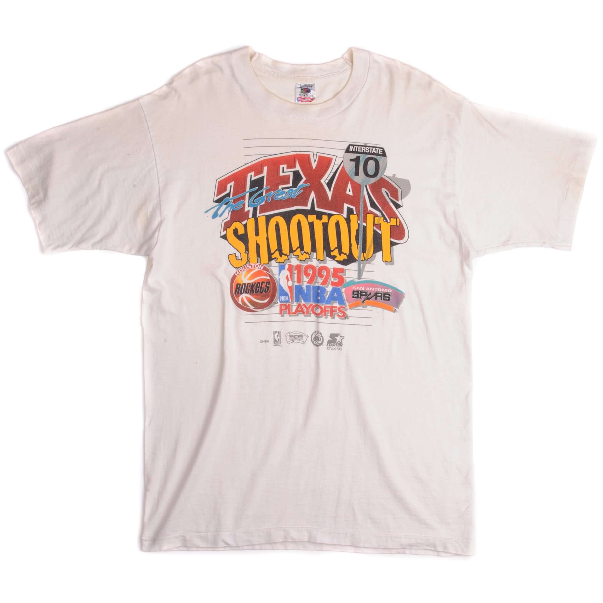 Vintage NBA Houston Rockets San Antonio Spurs Playoffs Texas The Great Shootout Tee Shirt 1995 Size Medium Made In USA With Single Stitch Sleeves. WHITE