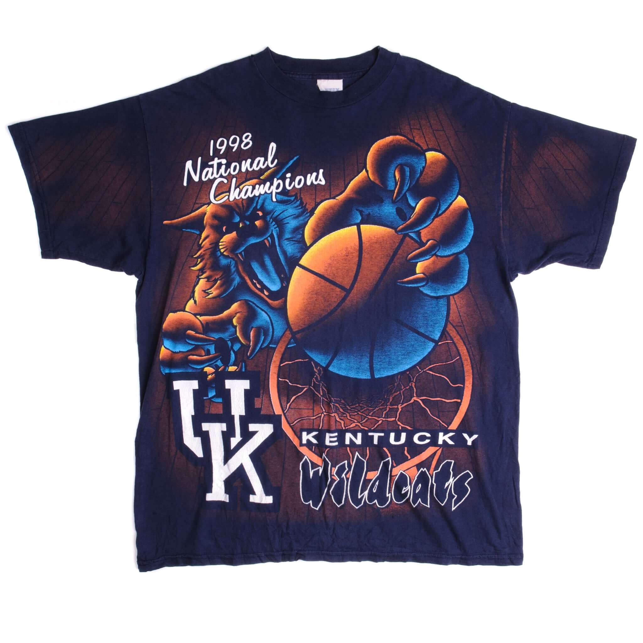 Vintage University Of Kentucky Basketball Kentucky Wildcats National Champions Tee Shirt 1998 Size XL. BLUE