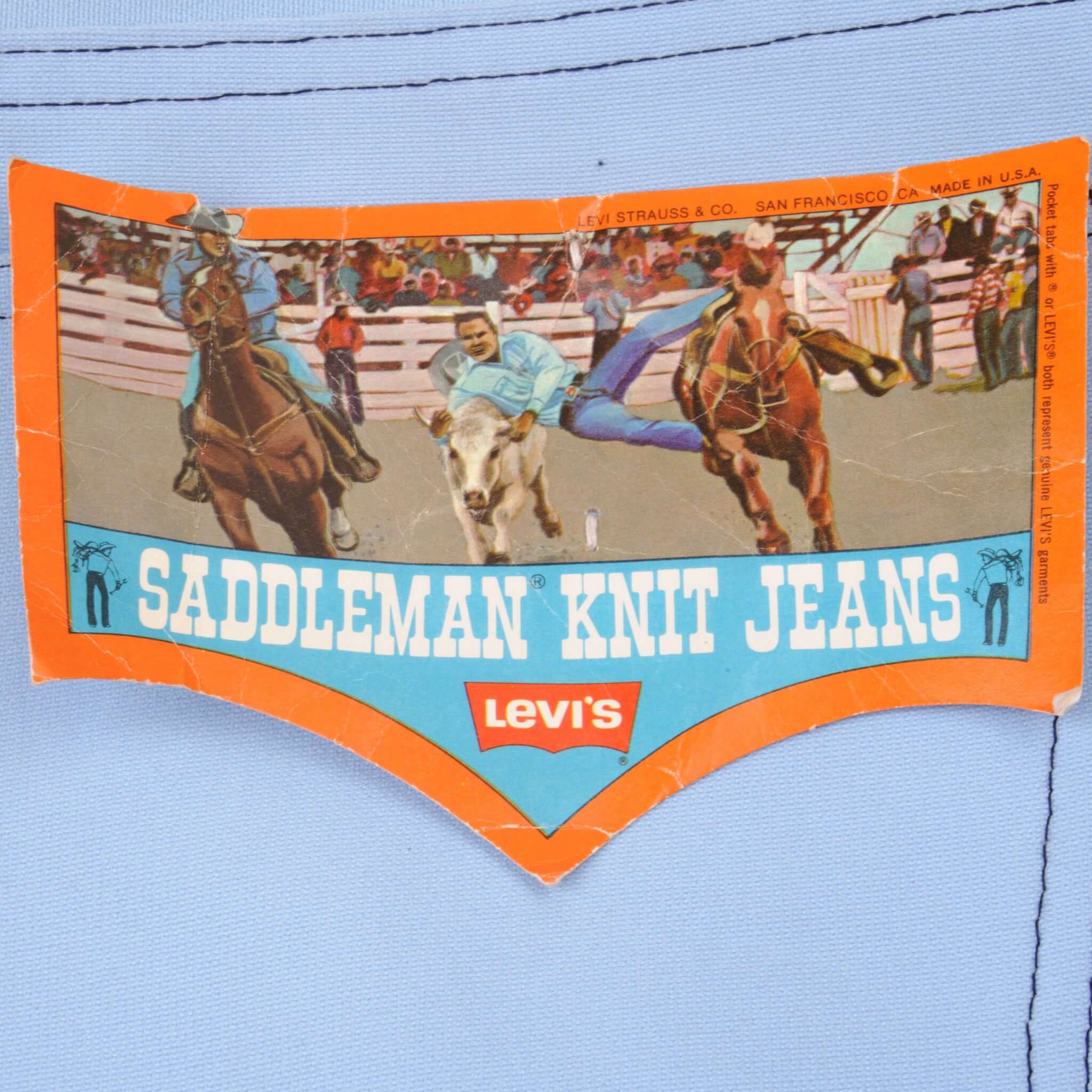 Vintage Levis Saddleman Knit Jeans Size 40X32 W40 L32 Made In Usa Deadstock Size on Tag 40X32 Back Button #520