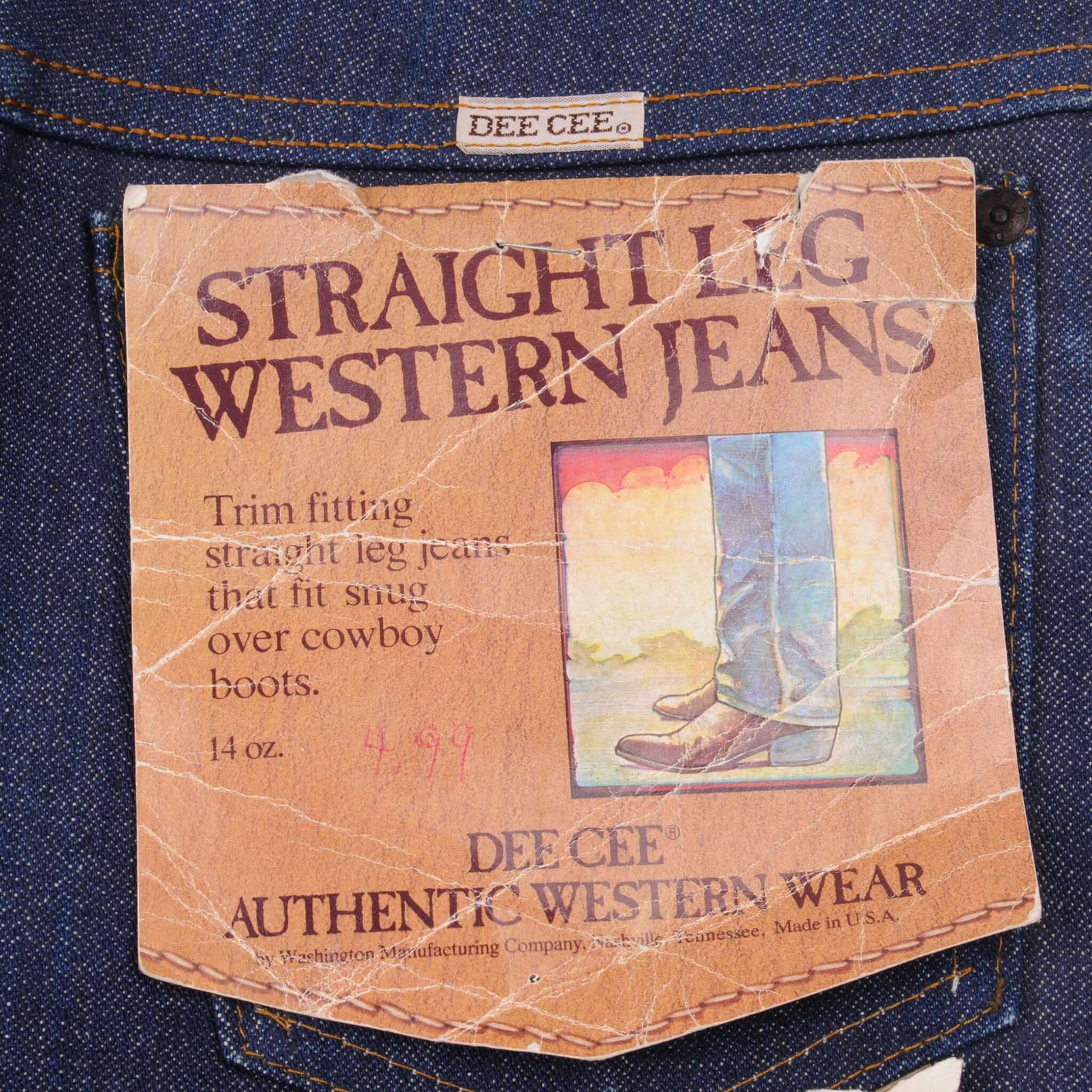 Vintage Dee Cee Staight Leg Western Jeans Size 29X32 W29 L32 Made In Usa Deadstock Size On Tag 29X32 Back Button #V7