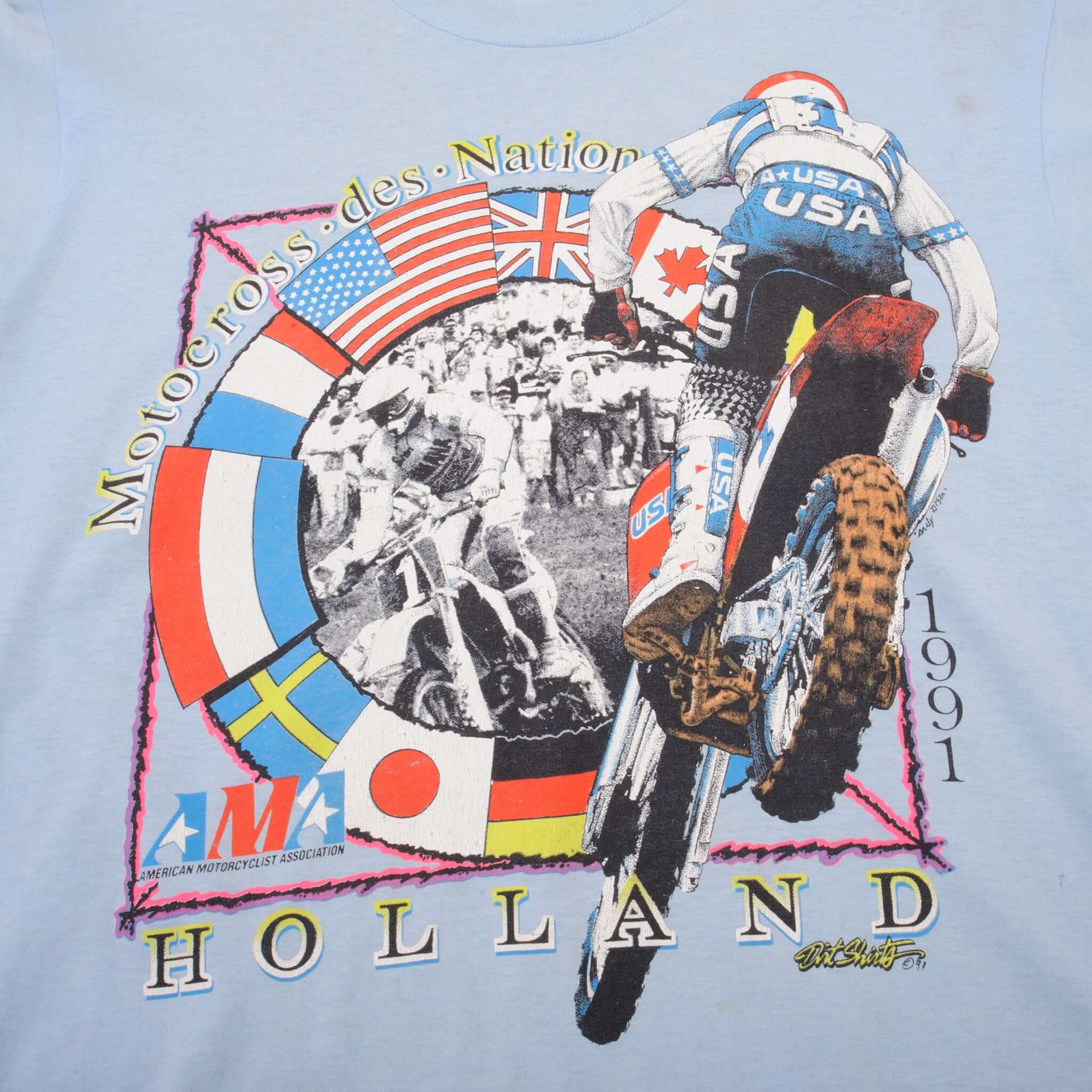 Vintage AMA Motocross Des Nations Holland 1991 Tee Shirt Size Medium With Single Stitch Sleeves