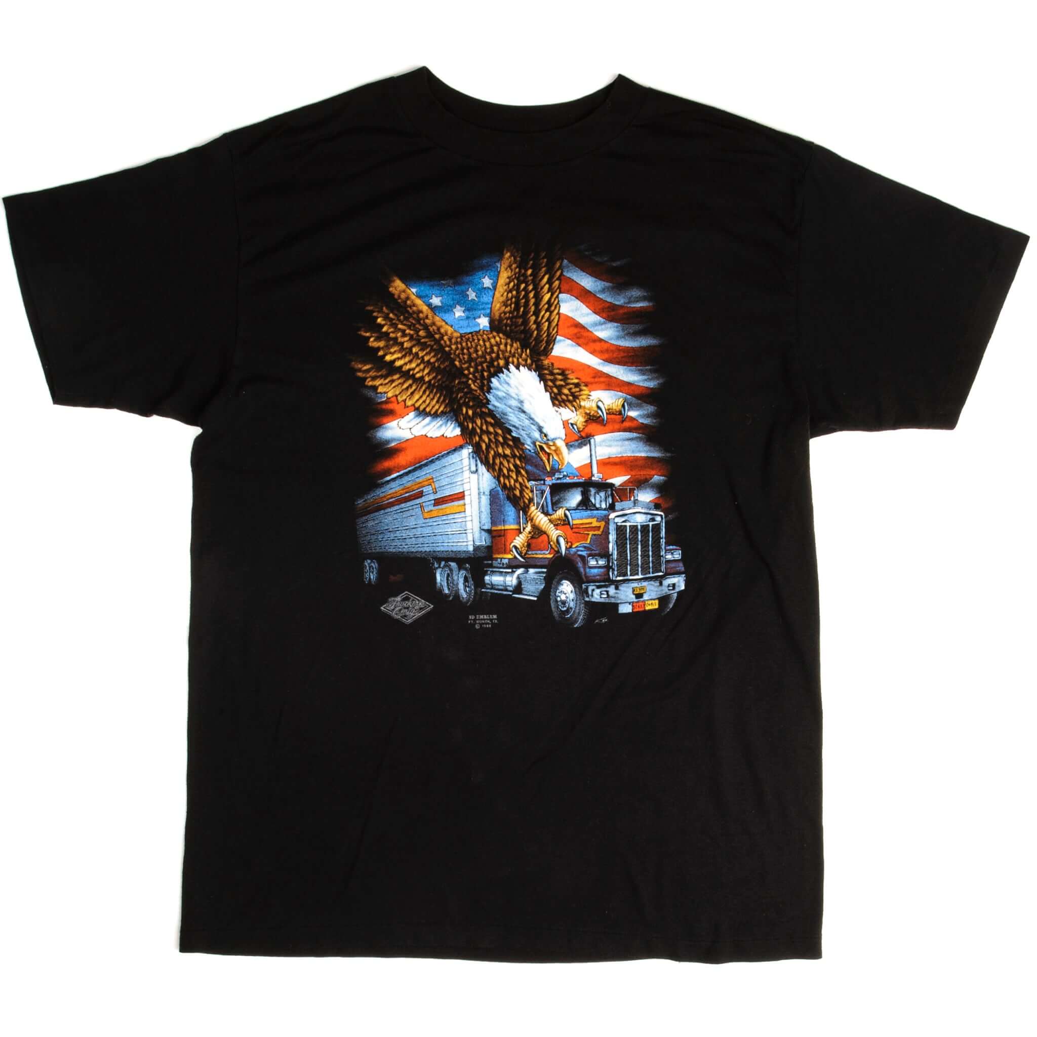 Vintage 3D Emblem Truckers Only Delta Express Travel Stops Tee Shirt 1988 Size Large Made In USA With Single Stitch Sleeves.