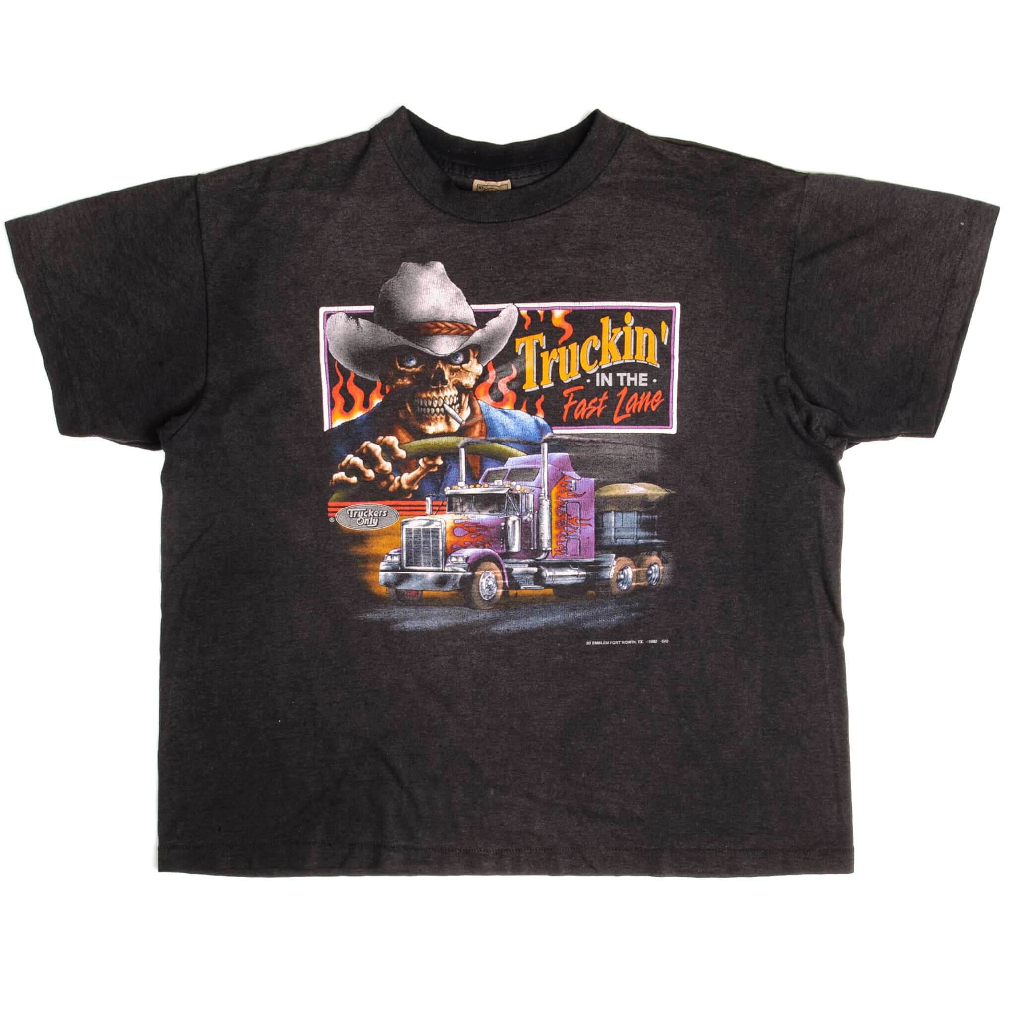 Vintage 3D Emblem Truckers Only Truckin' In The Fast Lane Pilot #297 Travel Center Tee Shirt 1992 Size XL Made In USA With Single Stitch Sleeves.