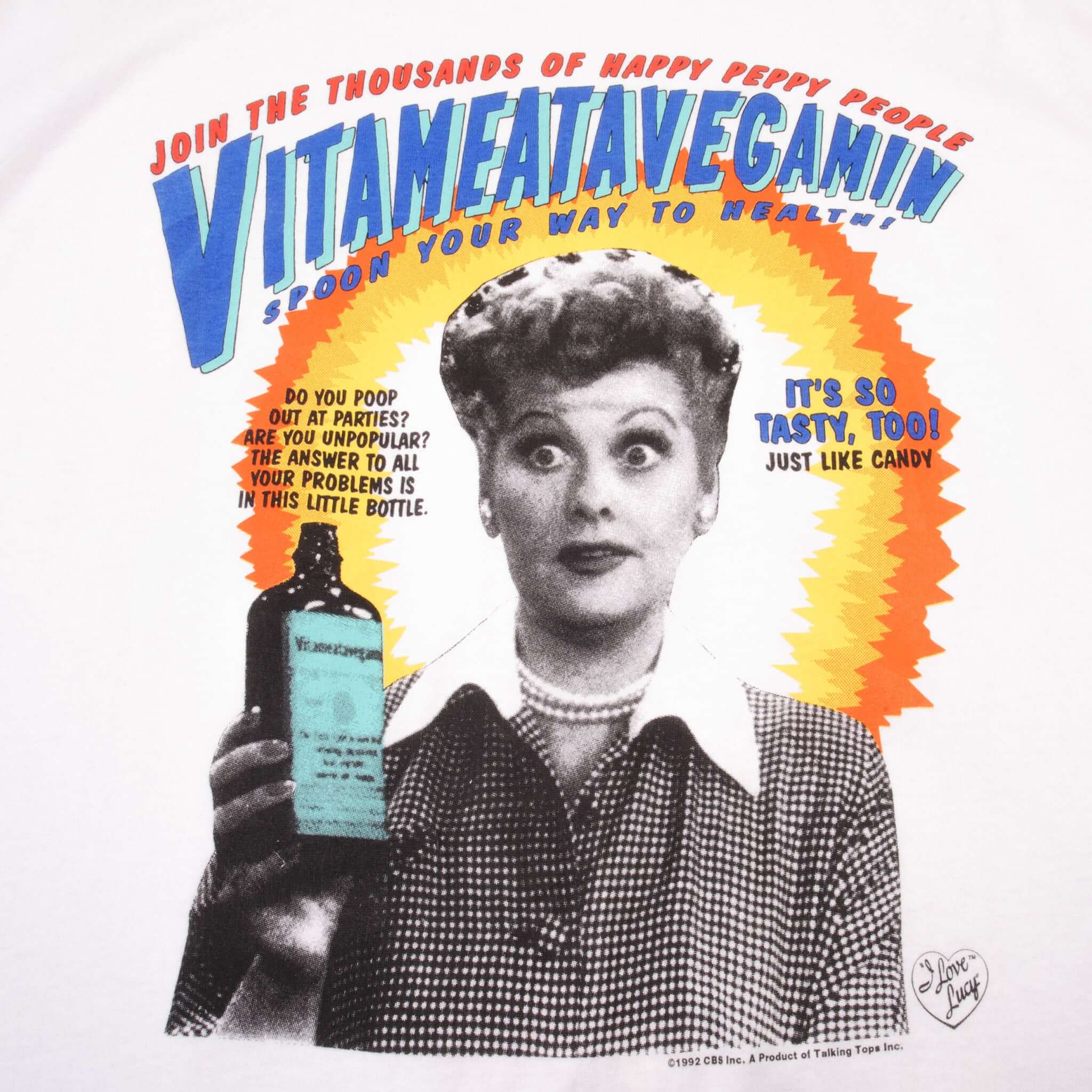 Vintage Vitameatavegamin 1992 Advertisement Tee Shirt Size Medium With Single Stitch Sleeves