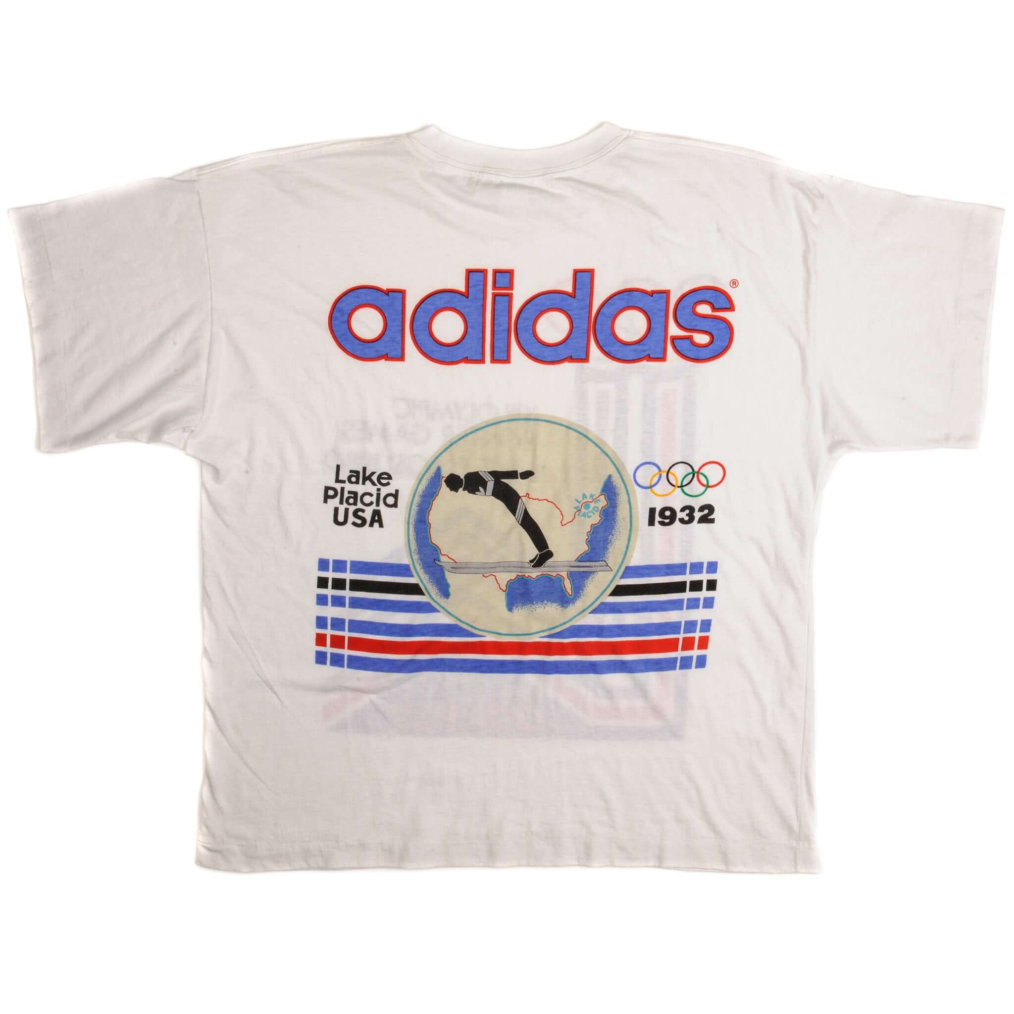Vintage Adidas XIII Olympic Winter Games Lake Placid Tee Shirt 1980 Size Medium With Single Stitch Sleeves.