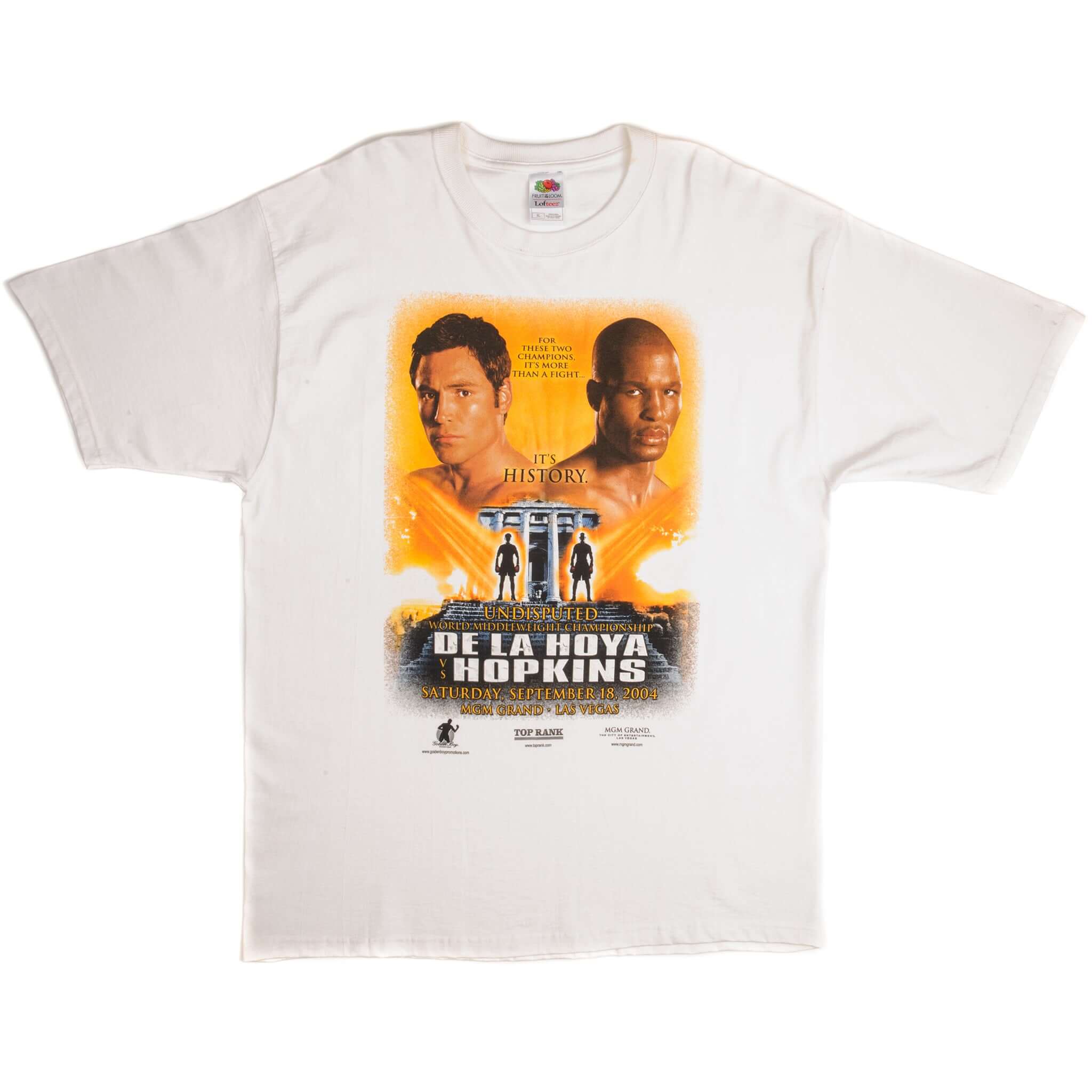 Vintage De La Hoya VS Hopkins World Middleweight Championship, MGM Grand Tee Shirt 2004 Size XL Made In USA.