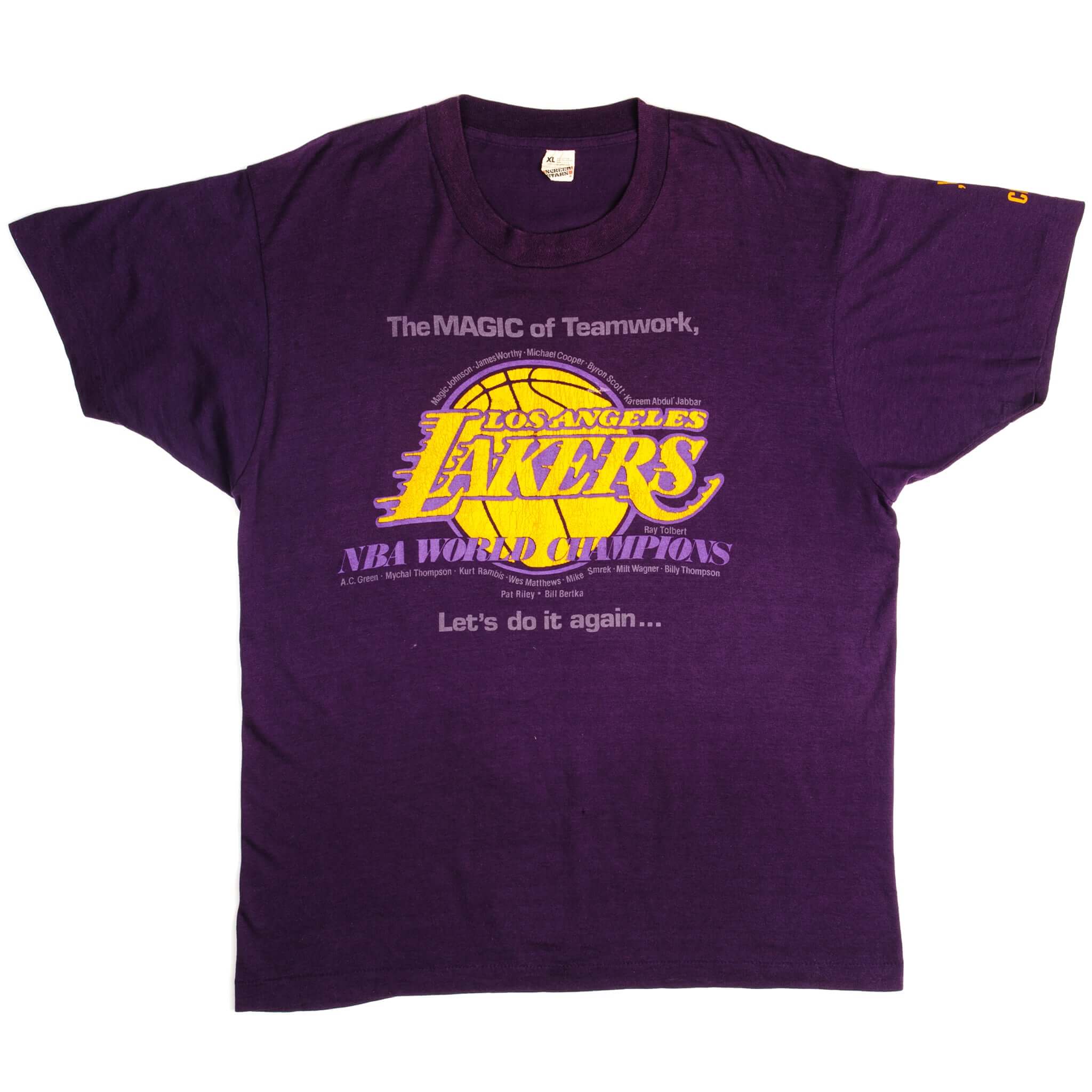 Vintage NBA Los Angeles Lakers Tee Shirt 1988-1989 Size Large Made In USA With Single Stitch Sleeves.