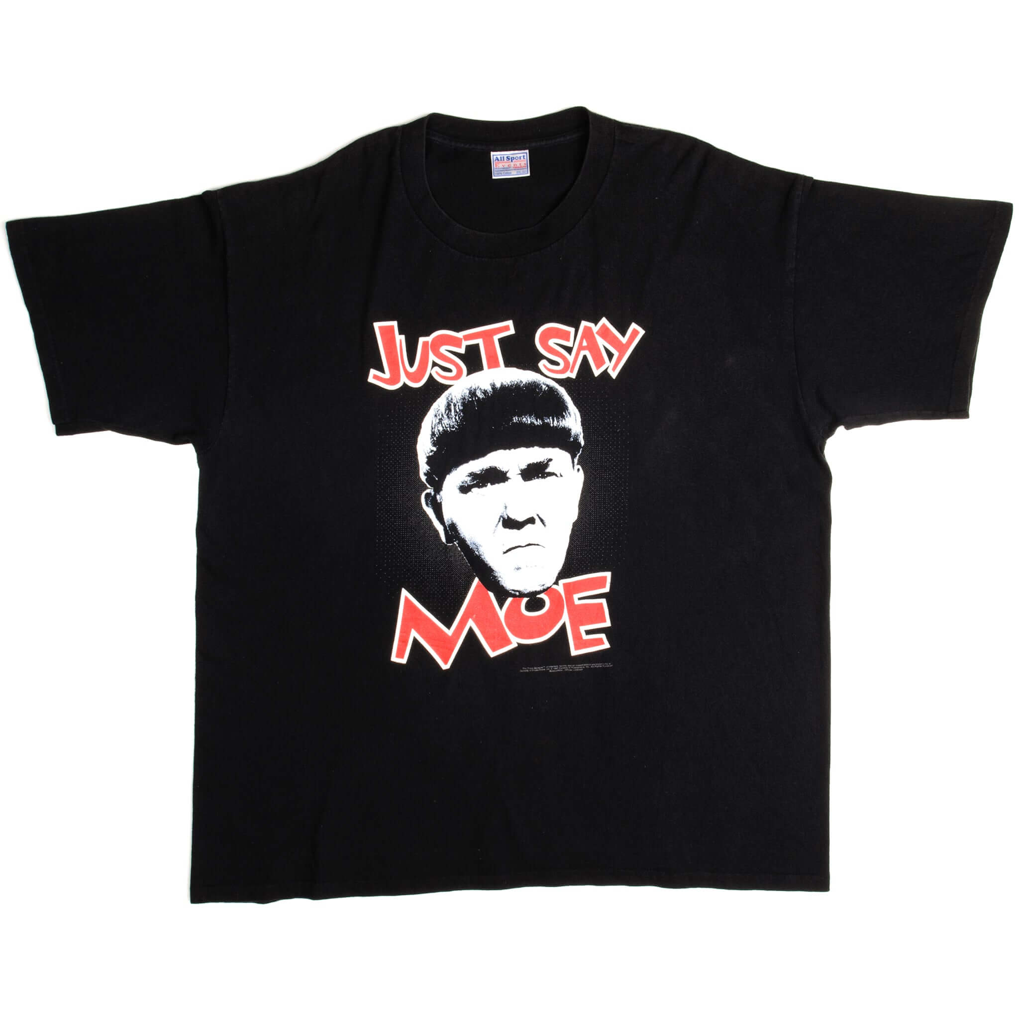 Vintage The Three Stooges Just Say Moe Tee Shirt 1997 Size 2XL With Single Stitch Sleeves.