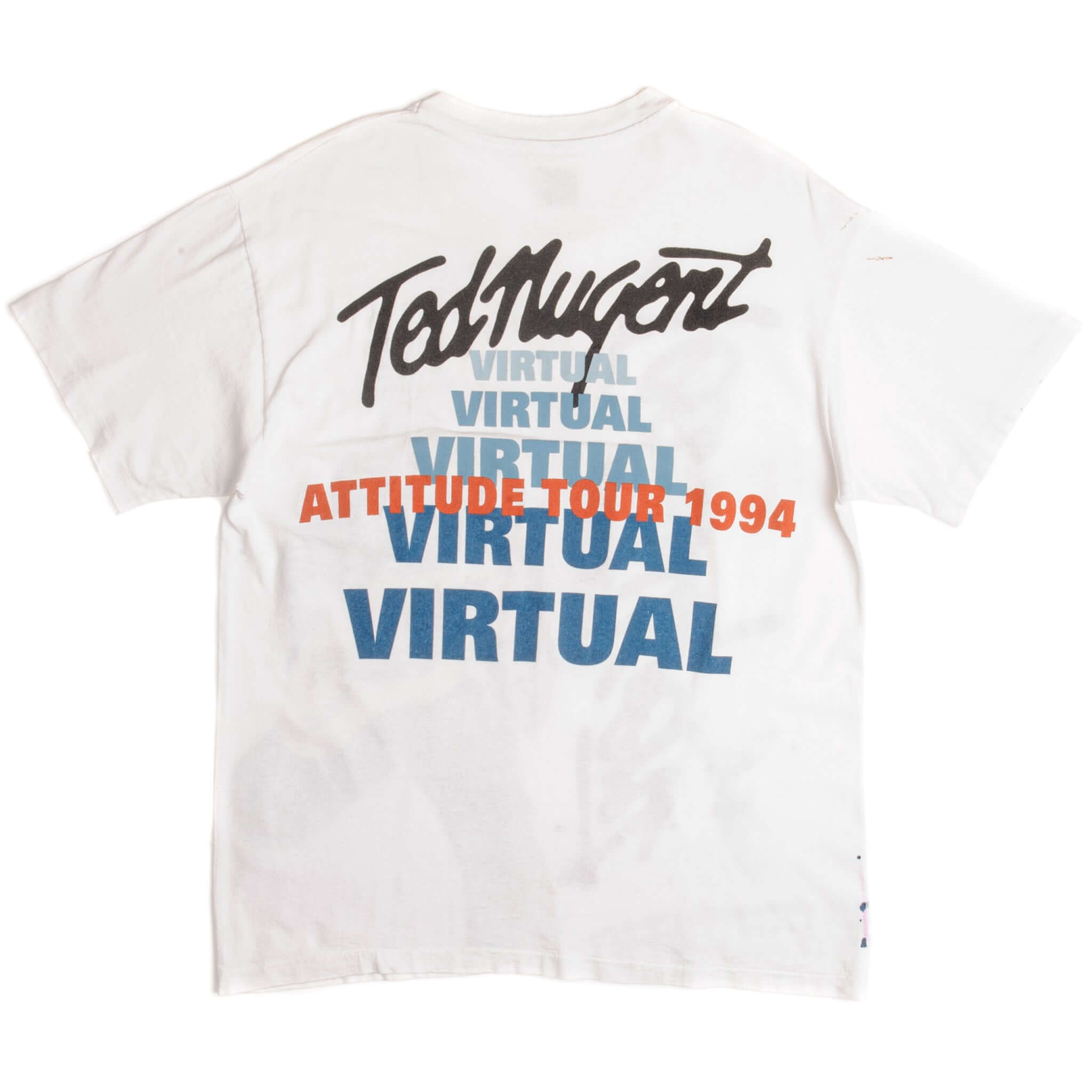 Vintage Ted Nugent Virtual Attitude Tour 1994 Tee Shirt Size Large Made In USA With Single Stitch Sleeves.