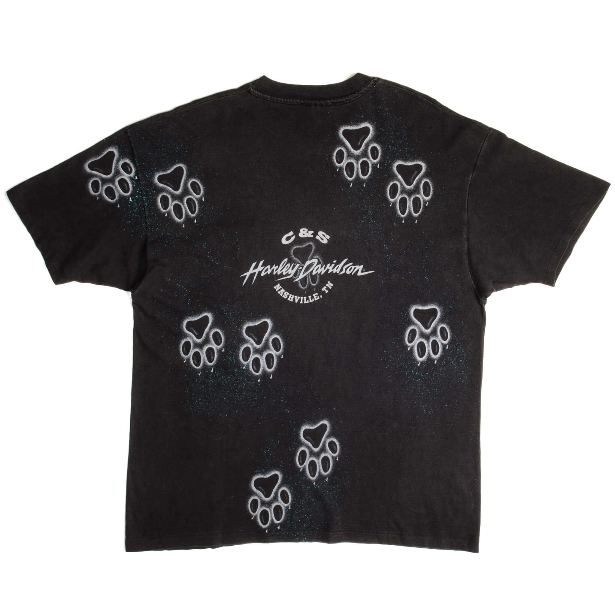 Vintage All Over Print Harley Davidson Tee Shirt 1990s Size Large Made In USA With Single Stitch Sleeves.