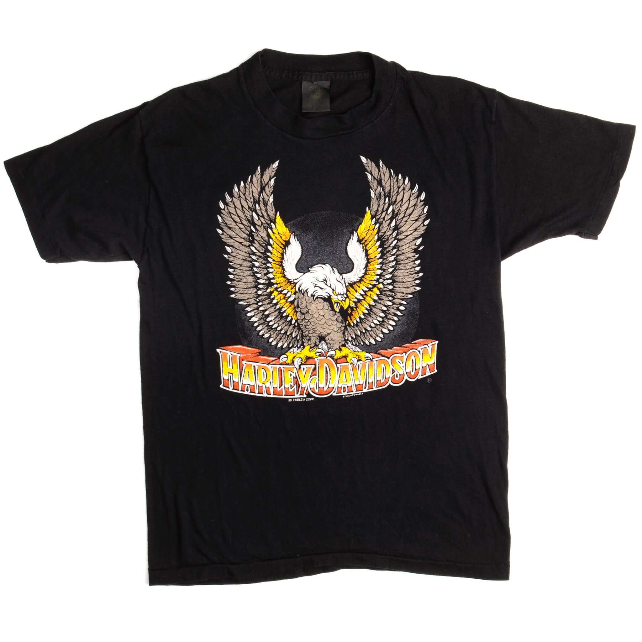 Vintage 3D Emblem Harley Davidson Tee Shirt 1980s Size Small Made In USA With Single Stitch Sleeves.  Artwork By Steve Mc Donald.