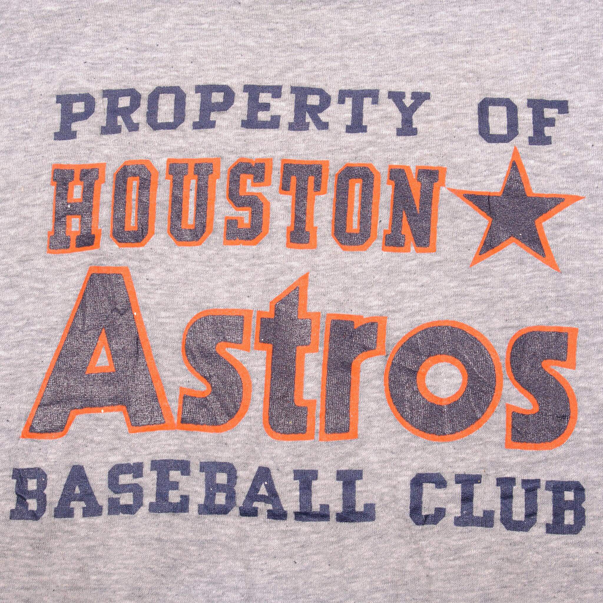 Vintage Property of Houston Astros Baseball Club Hanes Poly cotton Tee Shirt 1980's Size Medium Made In USA With Single Stitch Sleeves.