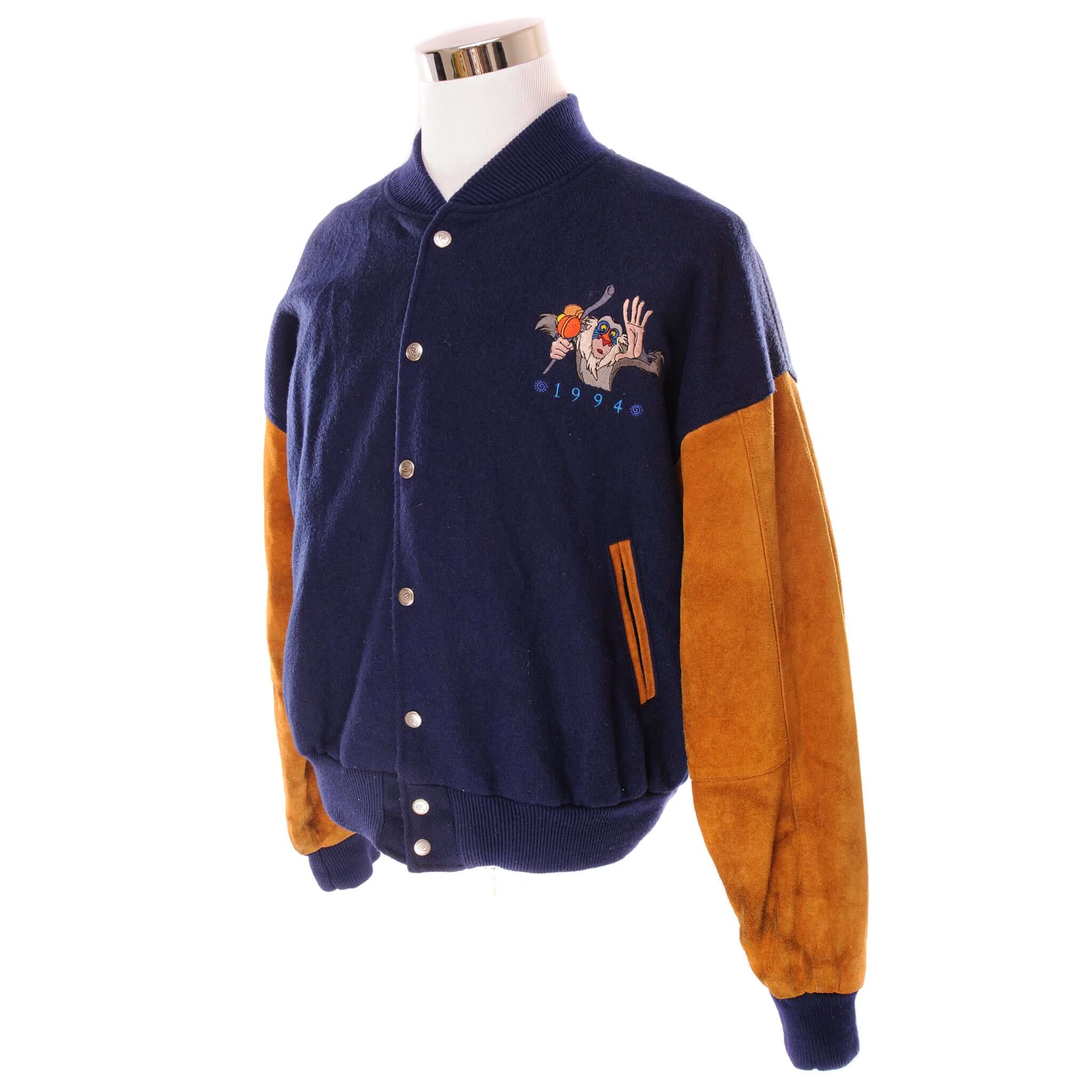Beautiful bomber jacket Disney The Lion King with suede sleeves and two beautiful embroideries, 1994 Size Medium Made in USA.