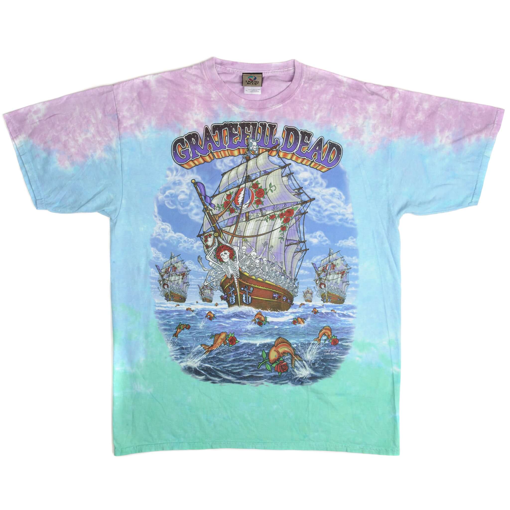 Vintage Tie-Dye Grateful Dead Ship Of Fools Liquid Blue Tee Shirt 2001 Size XL.