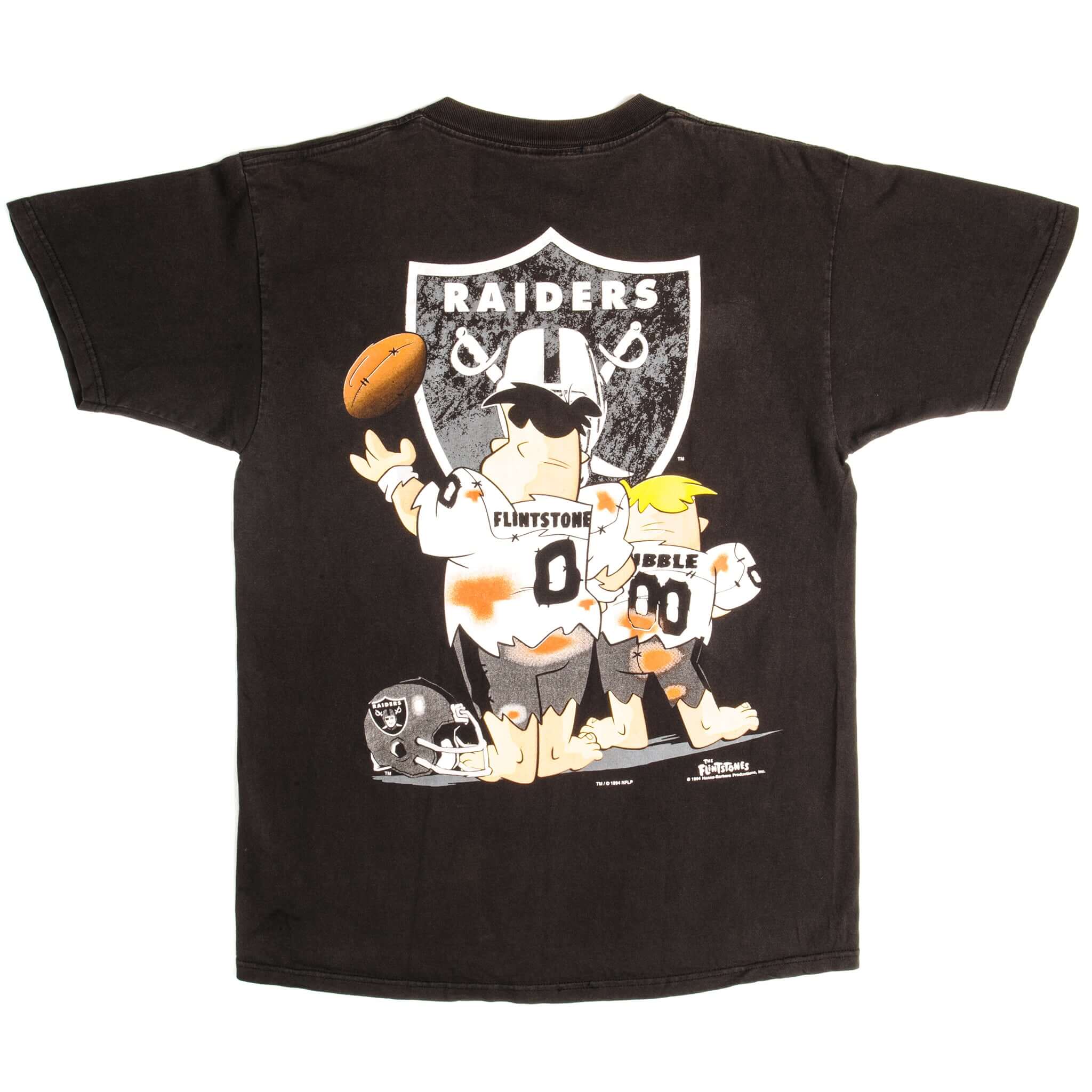 Vintage NFL The Flintstones Los Angeles Raiders America's Sport Team Tee Shirt 1994 Size Medium Made In USA.