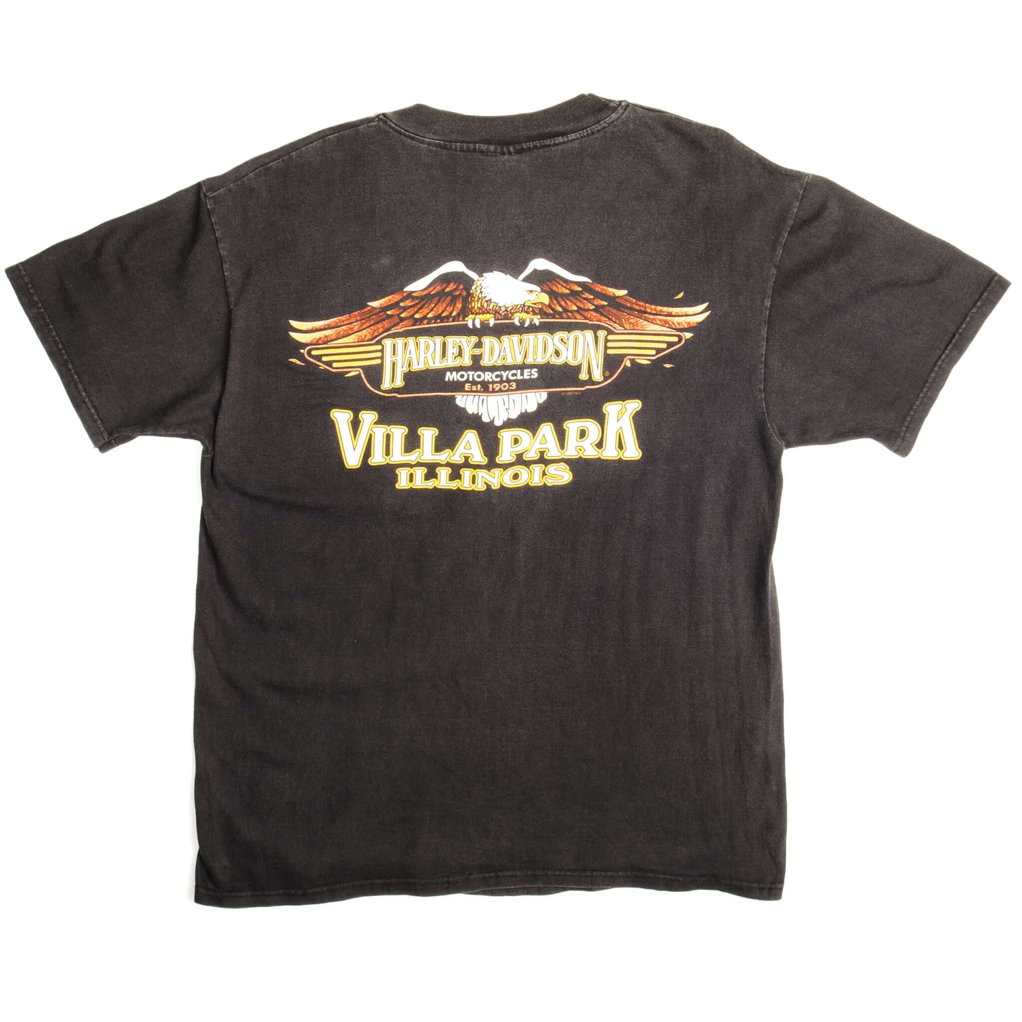 Vintage Harley Davidson Villa Park Illinois Hanes Tee Shirt 1998 Size Medium Made In USA.