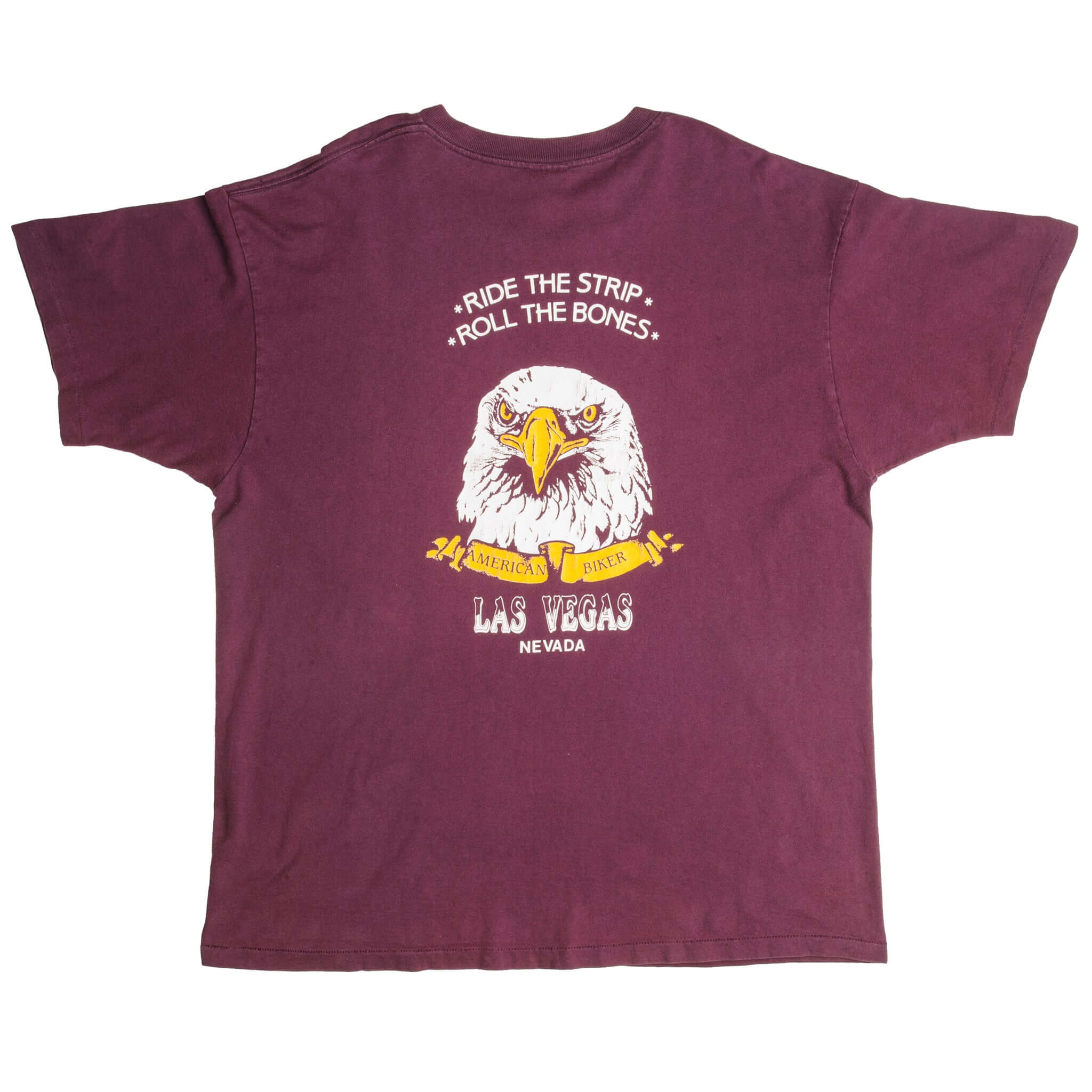 Vintage 3D Emblem Black Hills Rally Ride The Strip Roll The Bones American Biker Las Vegas Tee Shirt 1995 Size XL Made In USA With Single Stitch Sleeves.