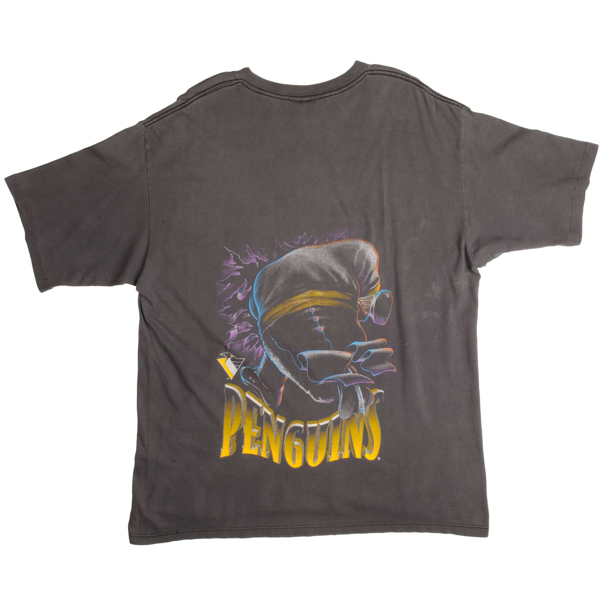 Vintage NHL Pittsburgh Penguins Nutmeg Mills Tee Shirt 1990s Size X-Large Made In USA With Single Stitch Sleeves.