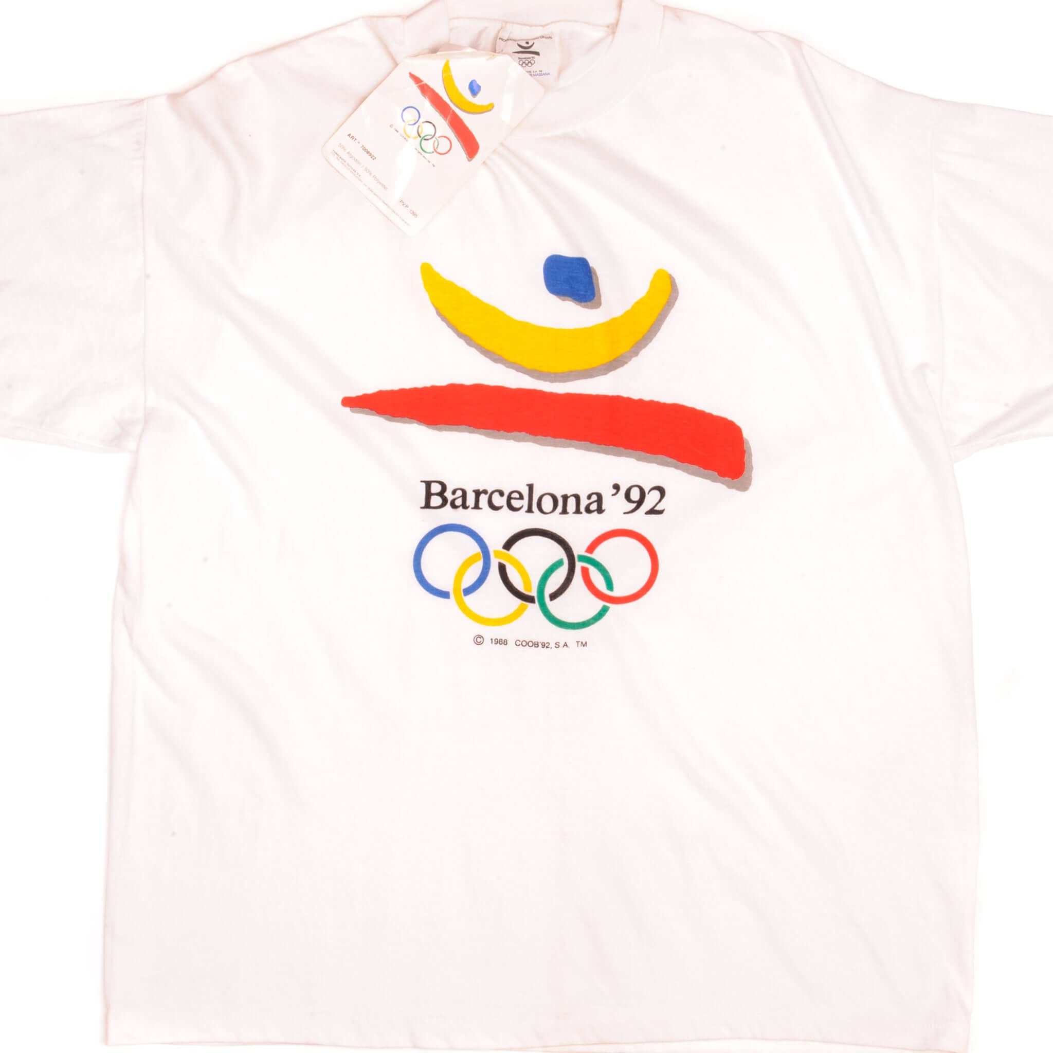 VINTAGE OLYMPIC GAMES BARCELONA 1992 TEE SHIRT 1988 SIZE XL DEADSTOCK WITH ORIGINAL TAG