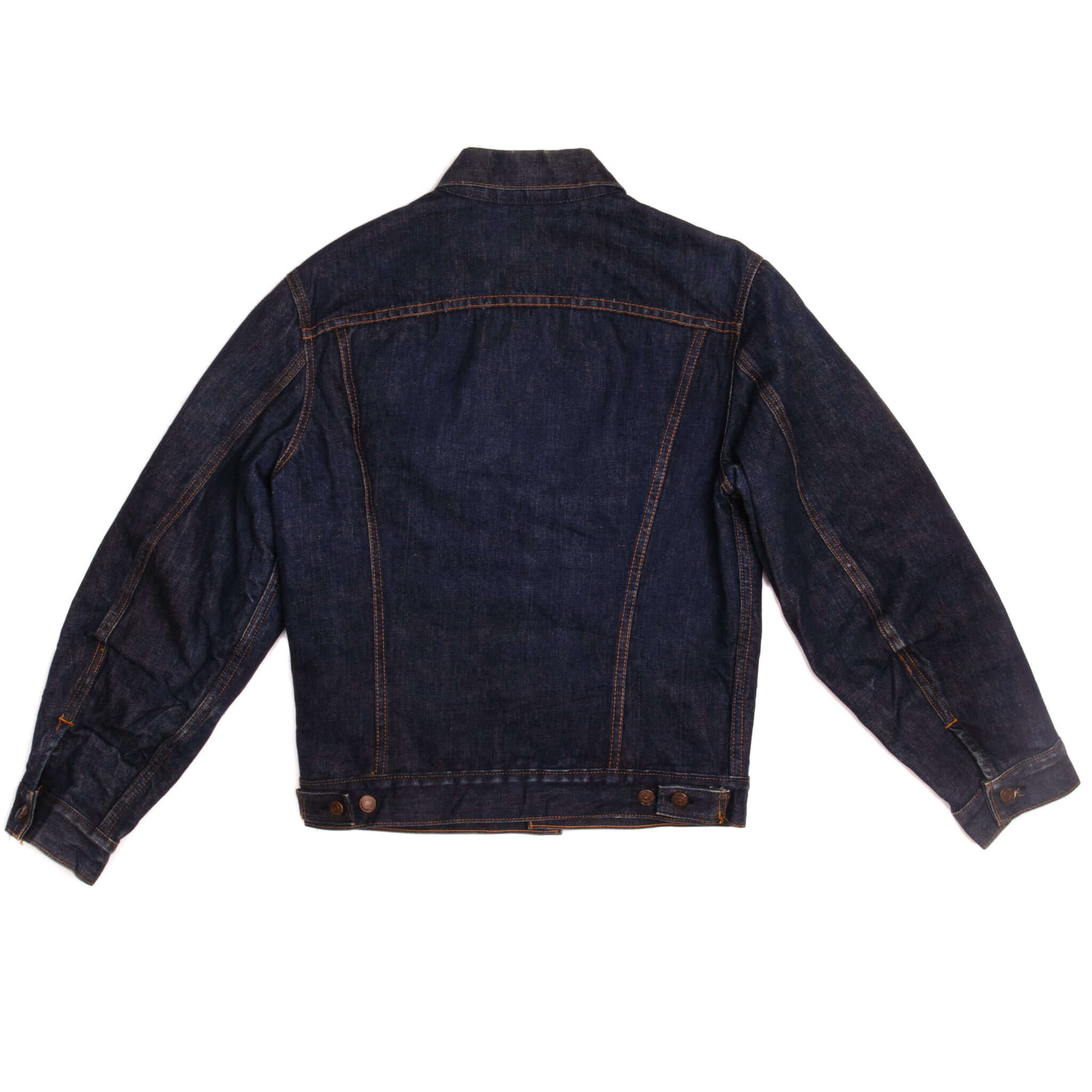 Beautiful Indigo Levis Denim Jacket 1971-Mid 1980s Made in USA with a beautiful dark blue wash. Size 38 Back Button #526