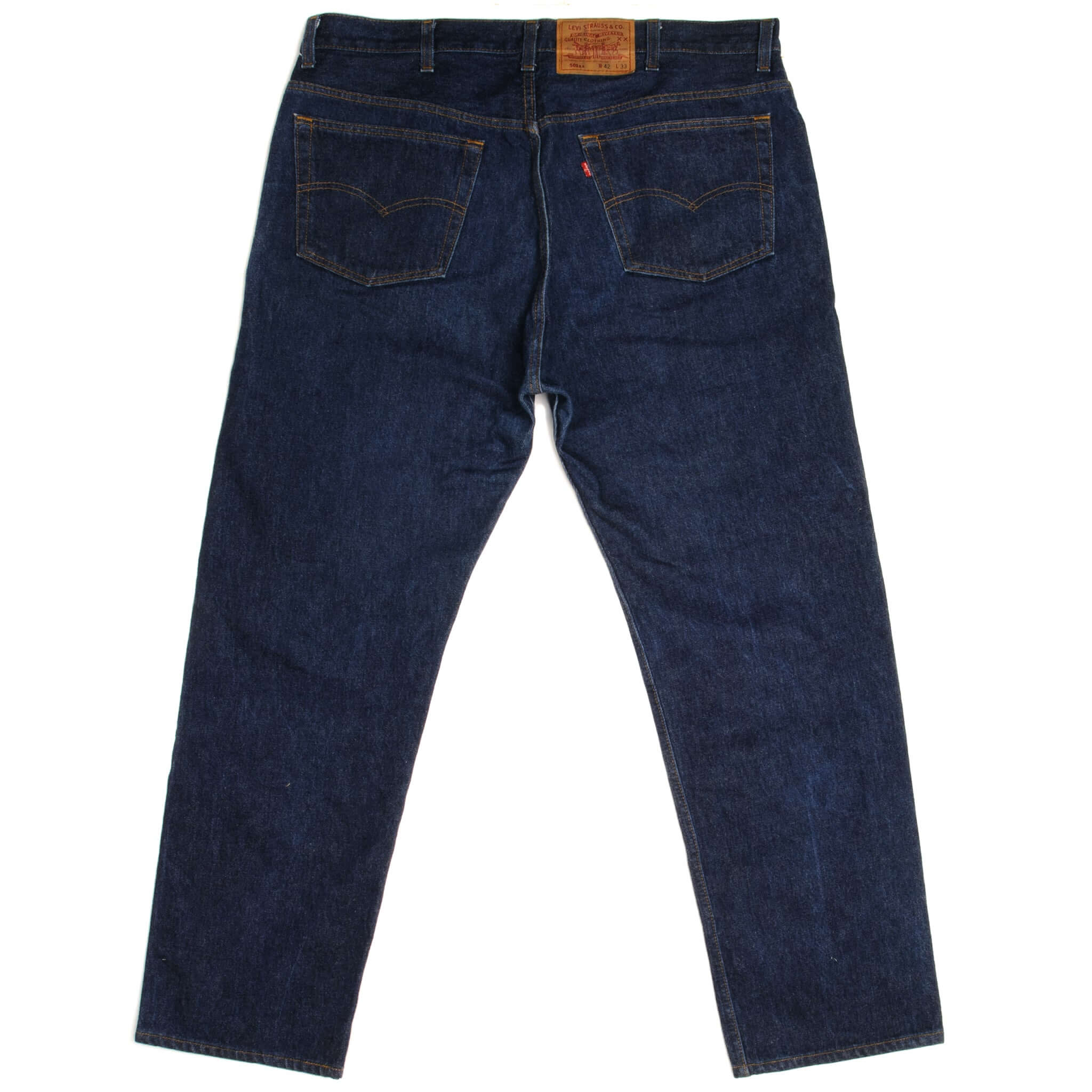 Beautiful Indigo Levis 501 Jeans 1988-1993 Made in USA with a very dark wash. Size on Tag 42X33 ACTUAL SIZE 40X30 Back Button #532