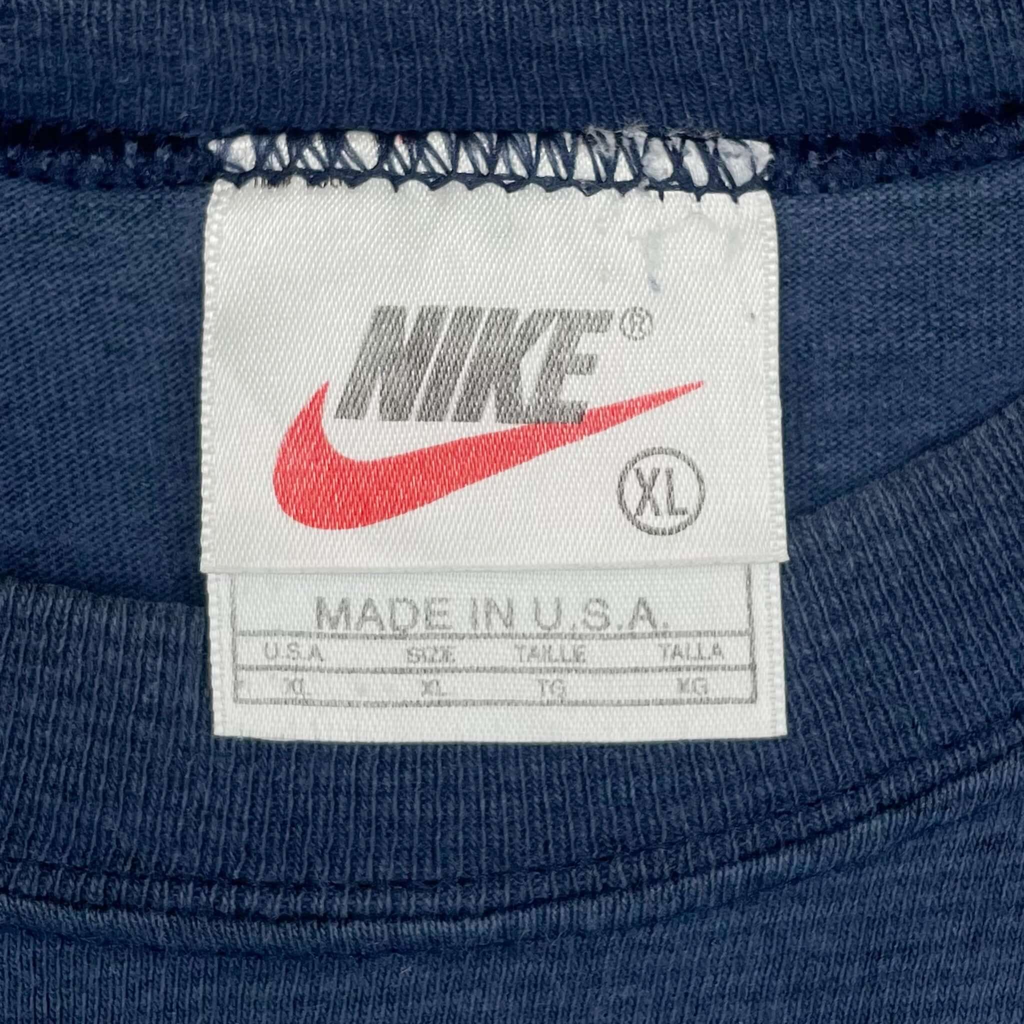 Vintage Nike Small Swoosh Embroidered Blue Striped Tee Shirt Late 1990s Size XL Made In USA