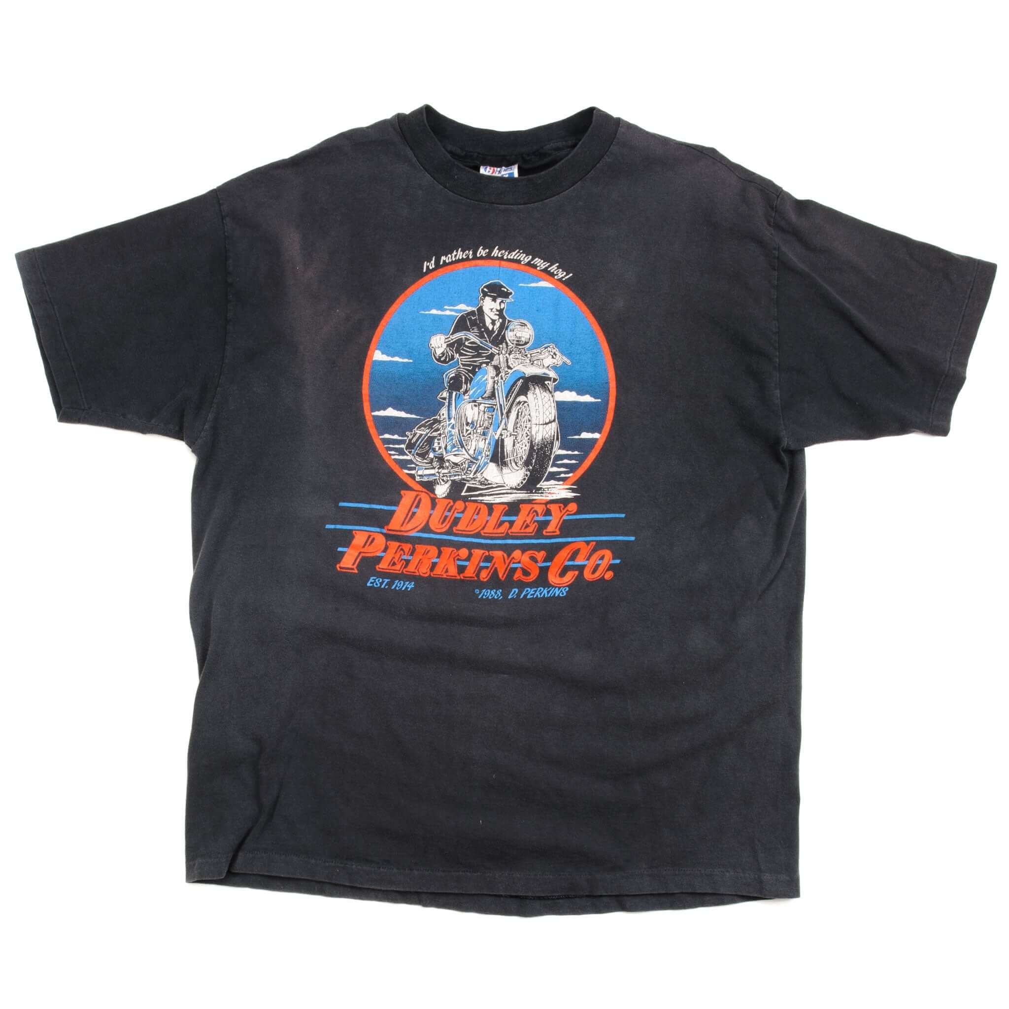 VINTAGE DUDLEY PERKINS TEE SHIRT CO. 75TH ANNIVERSARY 1989 SIZE XL MADE IN USA