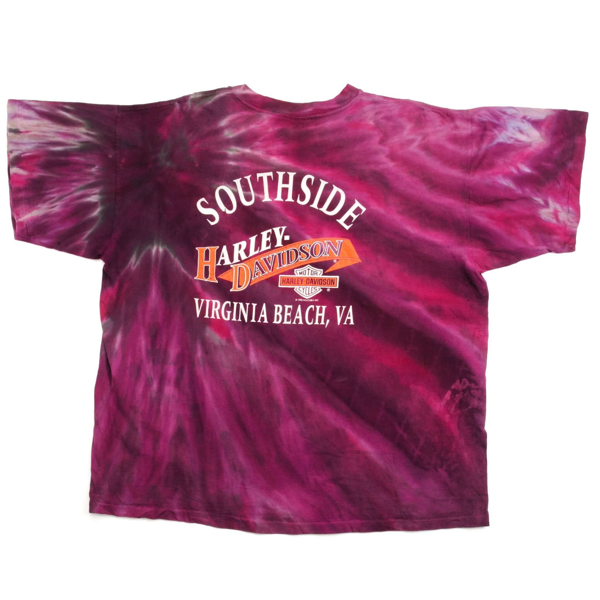 Vintage Tie Die Harley Davidson Tee Shirt "Southside Virginia Beach" By Holoubek Size Large Made In USA.