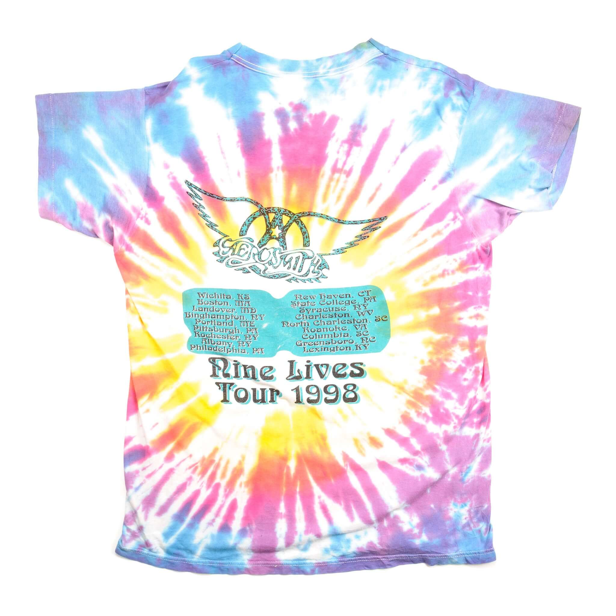 Vintage Aerosmith Nine Lives Tour Tie Dye Tee Shirt 1998 Size Large Made In USA.