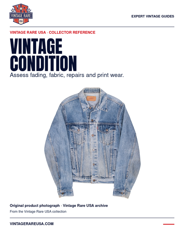 Vintage Clothing Condition: Fading, Pilling, Repairs & Print Wear — original product photograph from Vintage Rare USA.
