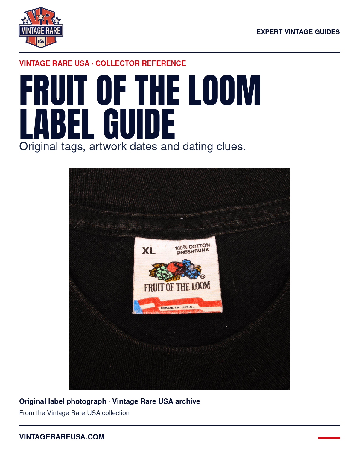 Vintage Fruit of the Loom Labels: Tags, Dating & Archive Examples — original label photograph from Vintage Rare USA.