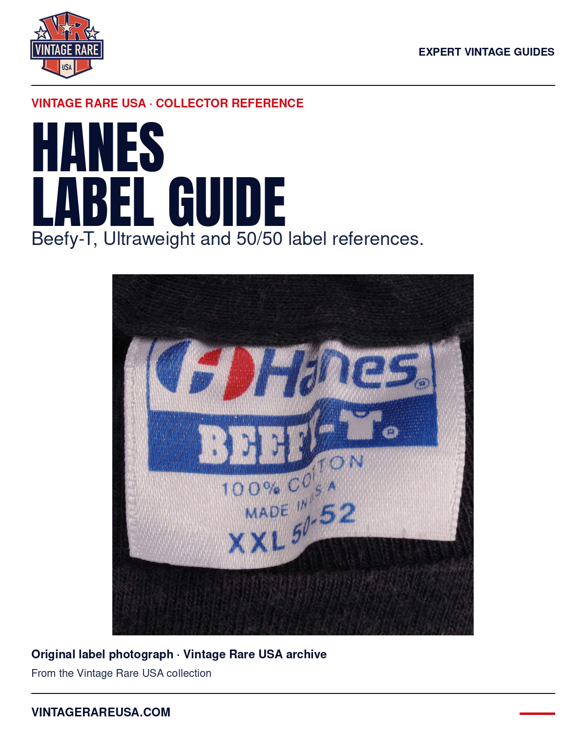 Vintage Hanes & Beefy-T Labels: Archive Examples & Dating — original label photograph from Vintage Rare USA.