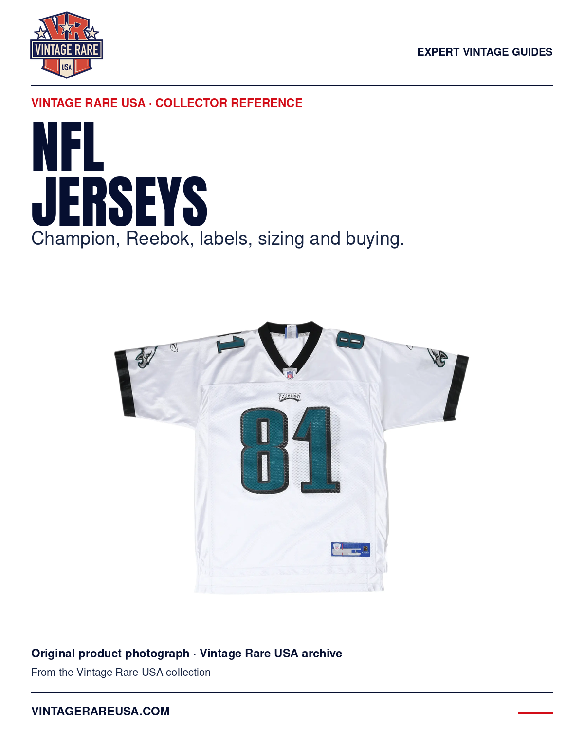 Vintage NFL Jerseys: Champion, Reebok, Labels, Sizing & Buying — original product photograph from Vintage Rare USA.