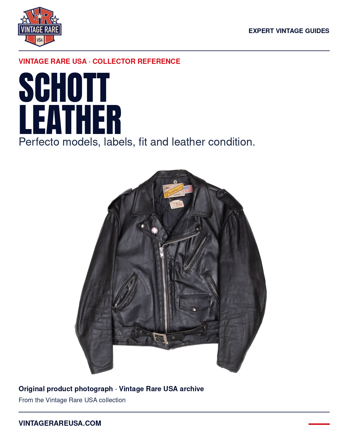 Vintage Schott & Leather Jackets: Perfecto, Labels, Fit & Condition — original product photograph from Vintage Rare USA.