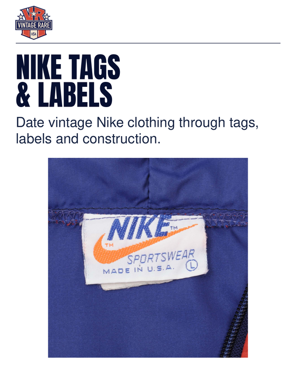 NIKE TAGS & LABELS — Nike Sportswear label · original archive photograph. Vintage Rare USA guide.