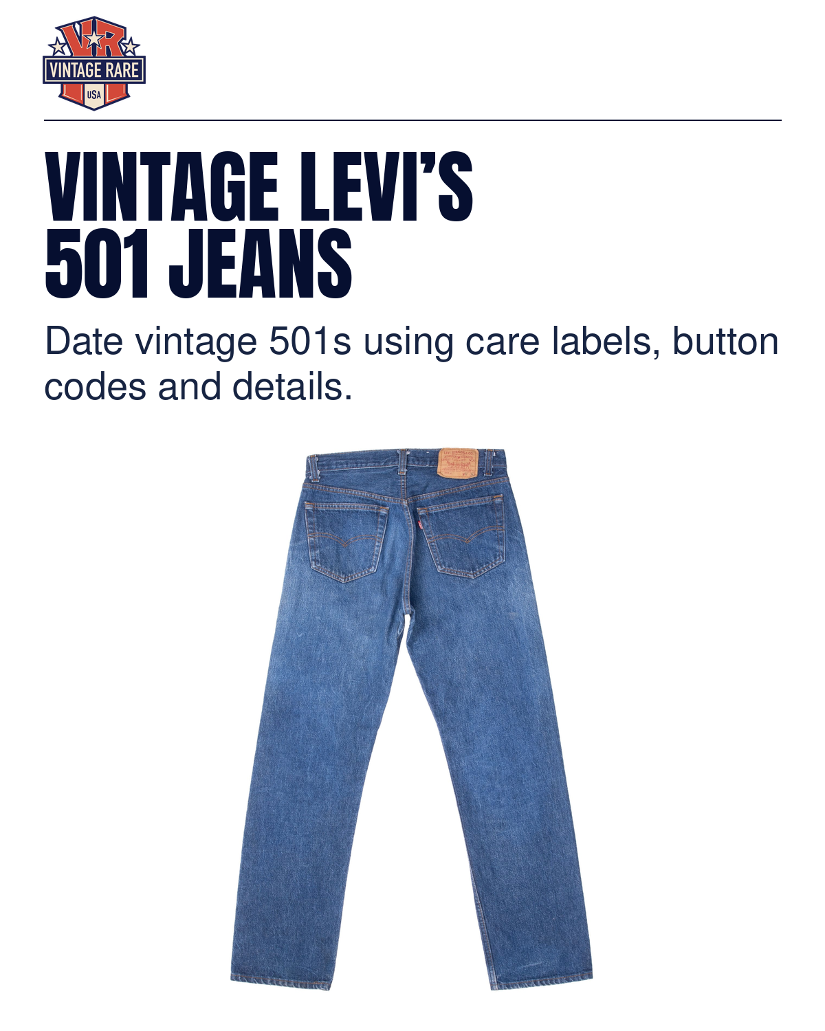 VINTAGE LEVI’S 501 JEANS — Levi’s 501 indigo jeans. Vintage Rare USA guide.