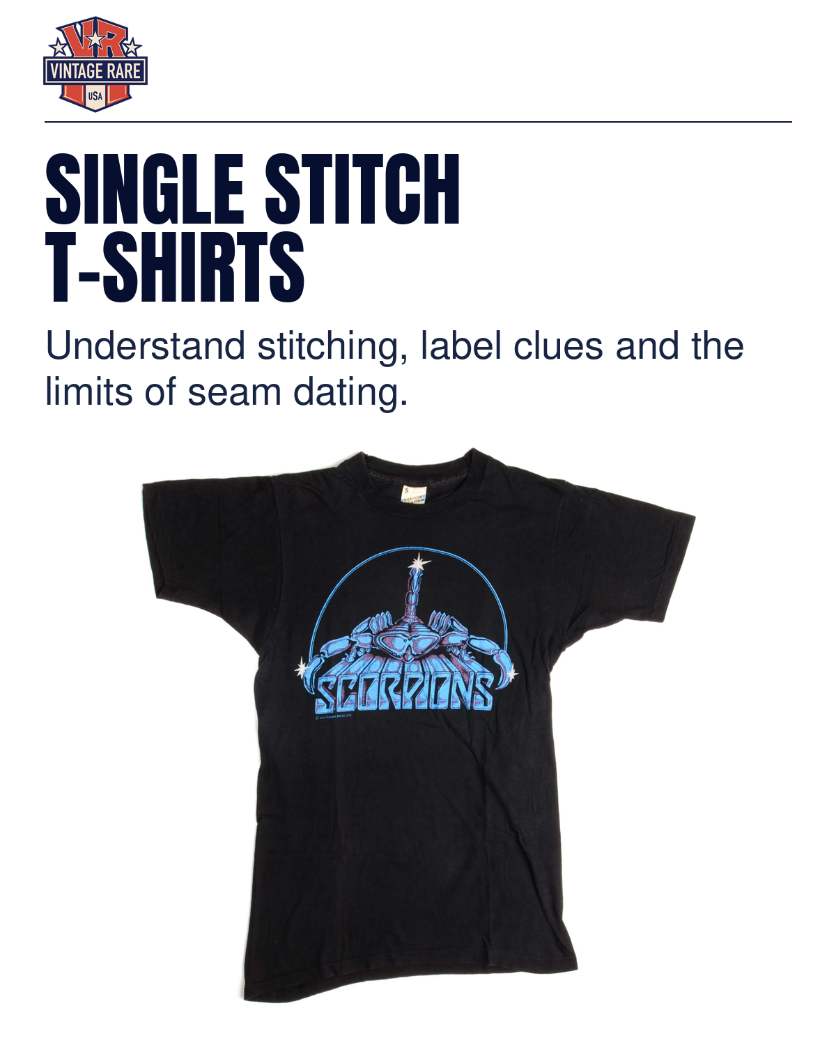 SINGLE STITCH T-SHIRTS — Scorpions Screen Stars T-shirt · single-stitch example. Vintage Rare USA guide.
