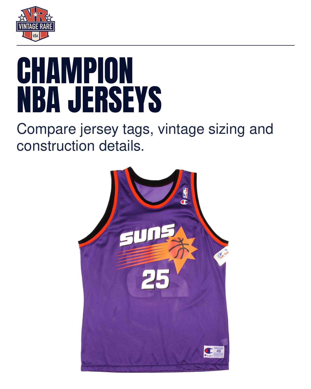 CHAMPION NBA JERSEYS — Champion Phoenix Suns basketball jersey. Vintage Rare USA guide.