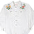 Front of white Levi's button-up shirt with two chest pockets and colorful floral embroidery