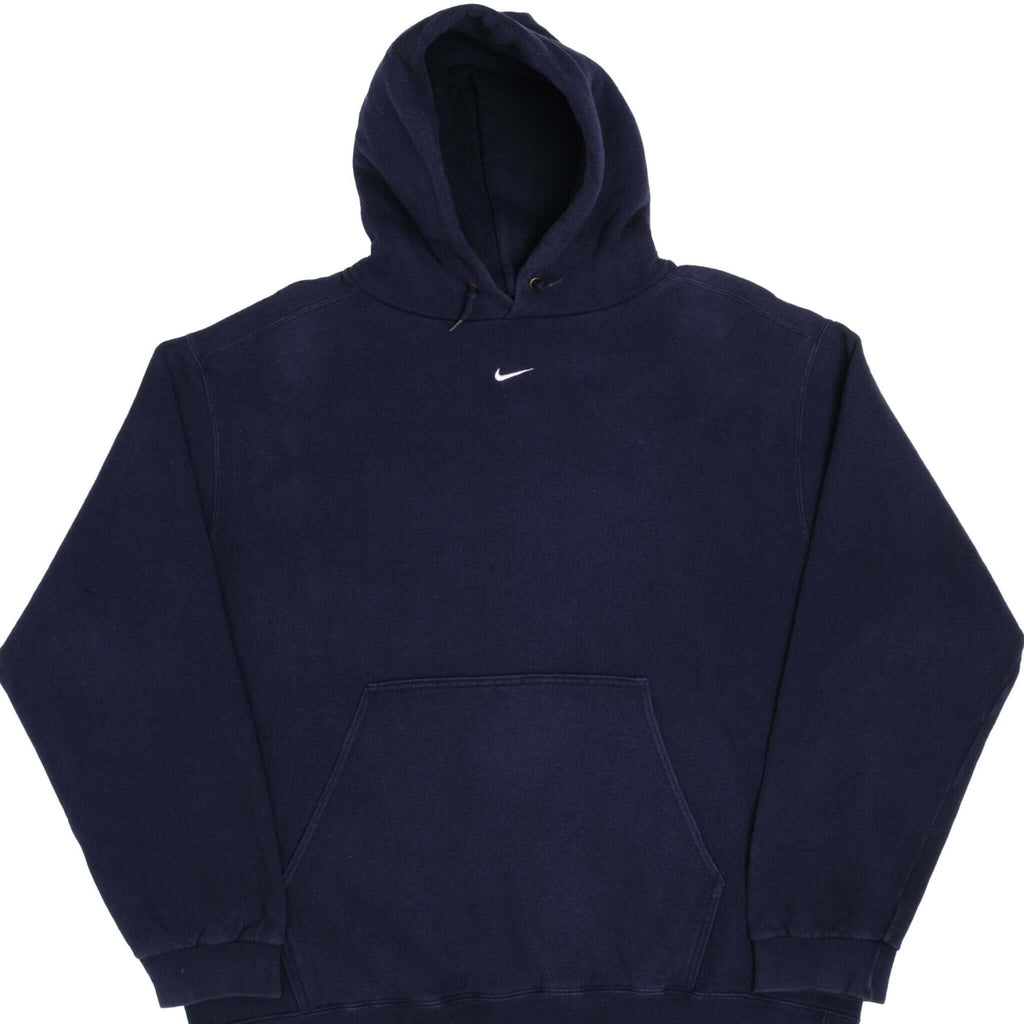 VINTAGE NIKE CENTER SWOOSH NAVY BLUE TRAVIS SCOTT HOODIE 1990S LARGE MADE IN USA