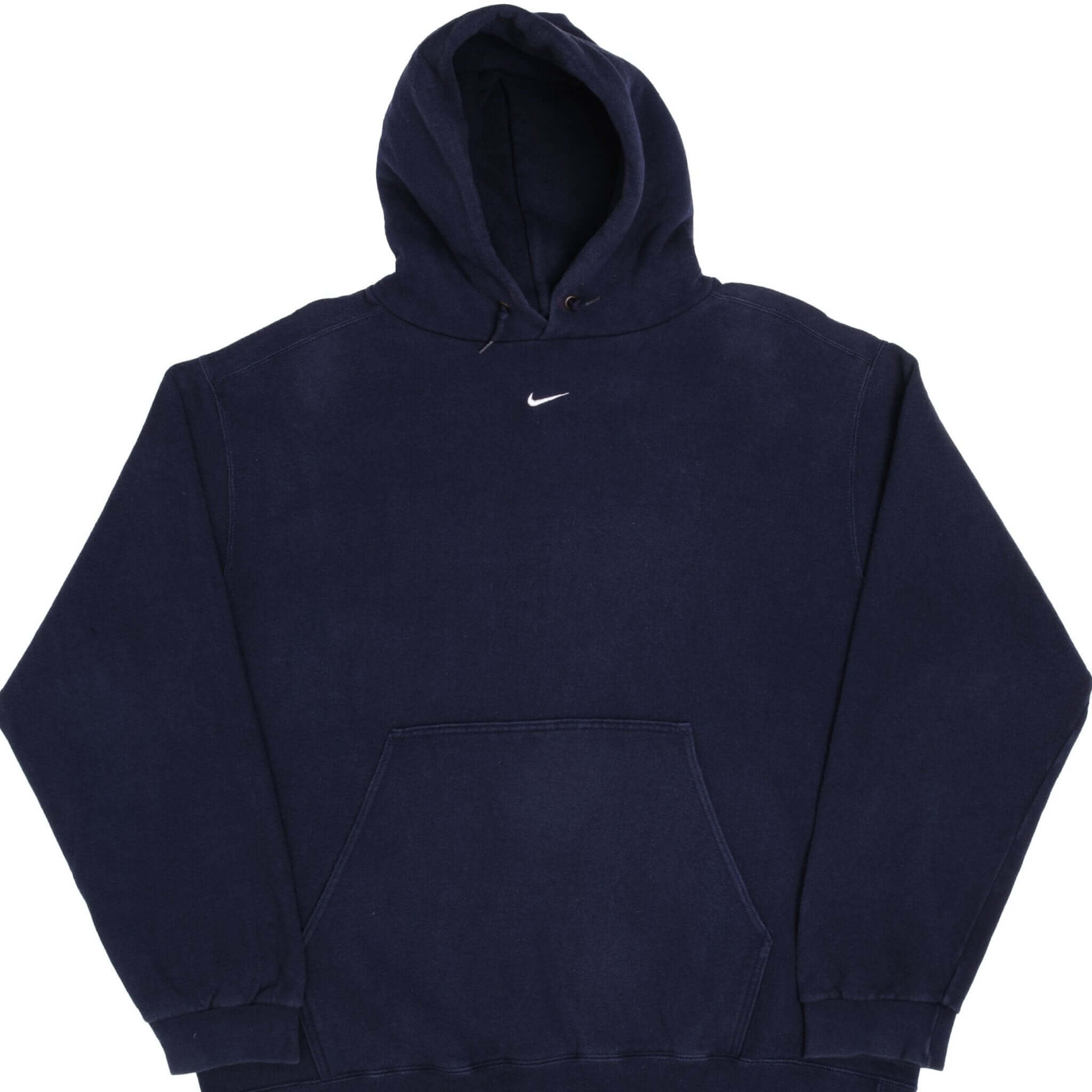VINTAGE NIKE CENTER SWOOSH NAVY BLUE TRAVIS SCOTT HOODIE 1990S LARGE MADE IN USA
